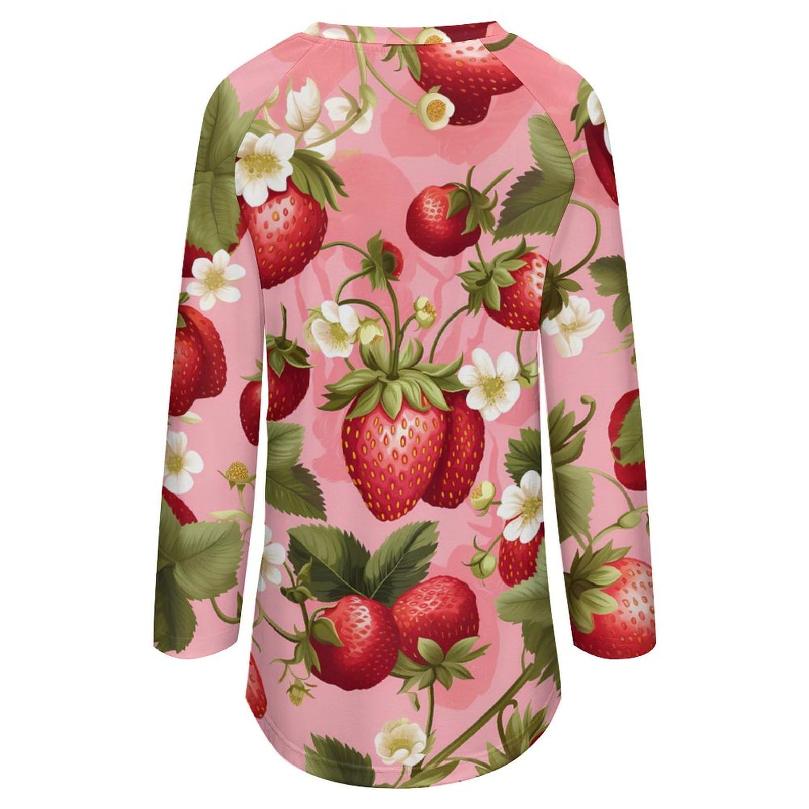 Sweet Strawberry Print Women's Long Sleeve T-Shirt - Soft Crew Neck Casual Blouse, Loose Fit Top for Everyday Wear, Work & Weekend Outings