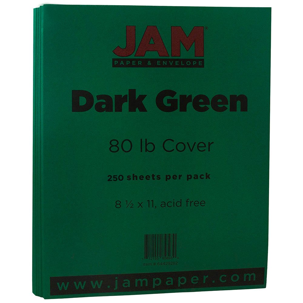 JAM PAPER Matte 80lb Cardstock - 8.5 x 11 Coverstock - 216 GSM - Dark Green - 250 Sheets/Ream - Premium Heavyweight Paper for Scrapbooking, Invitations, Business Cards & Craft Projects