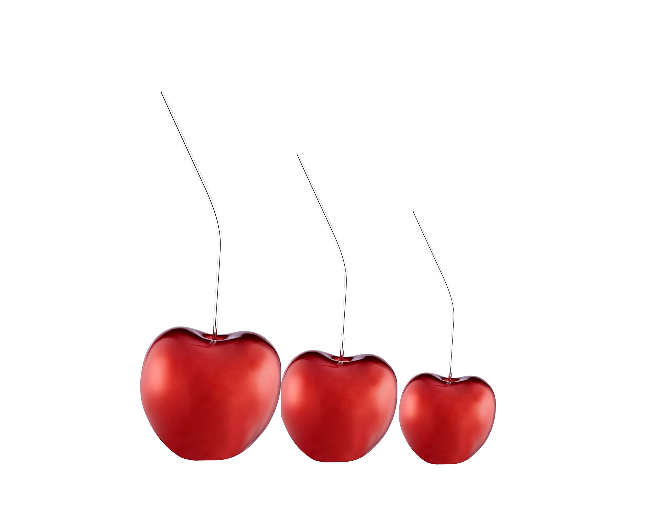 Finesse Decor Set of 3 Cherry Table Sculptures - Large, Medium & Small Modern Home Decor in Metallic Red | Luxury Artistic Centerpiece for Living Room, Bedroom & Office