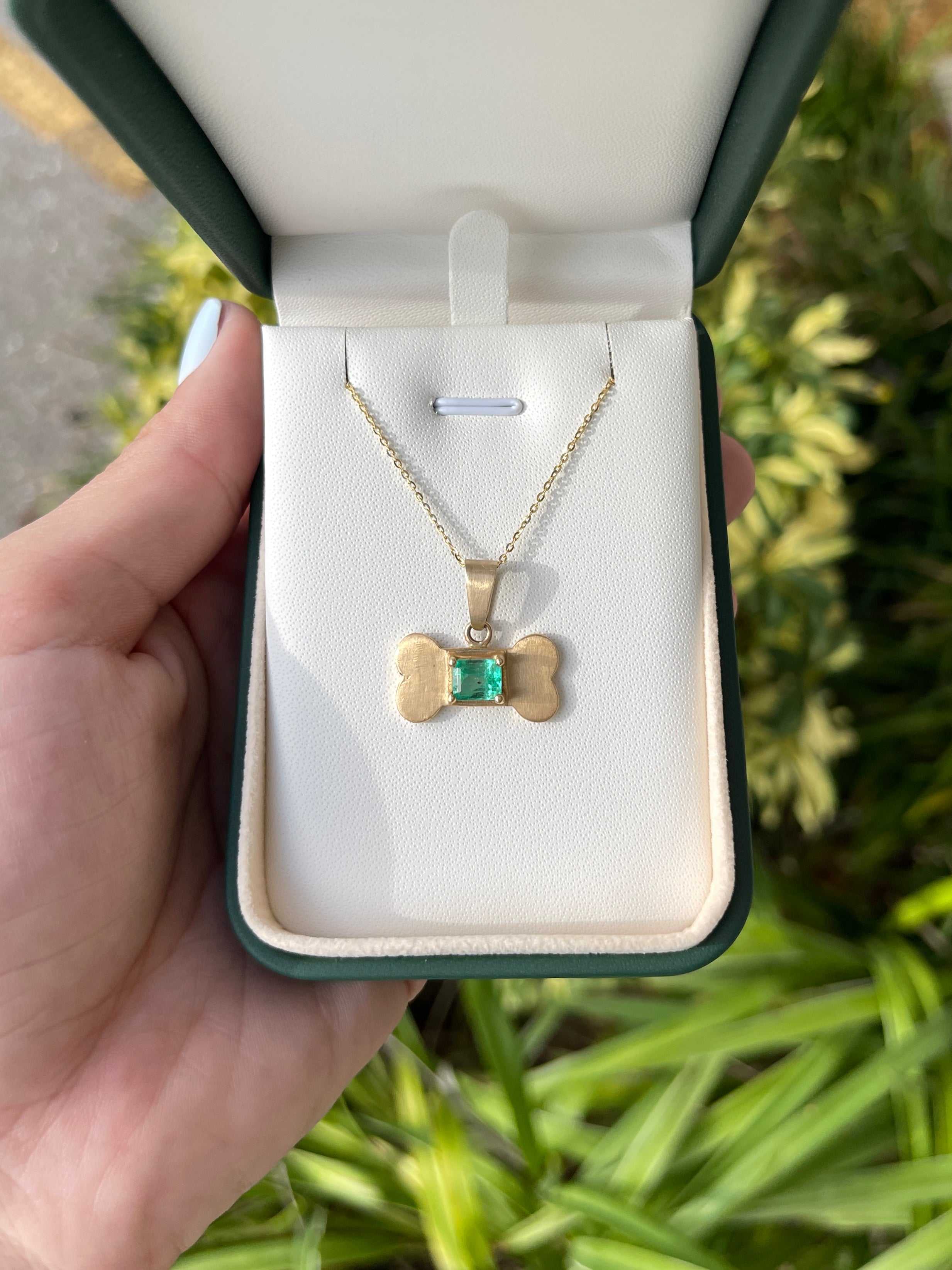1.50 Carat Emerald Cut Dog Bone Pendant Necklace in 14K Gold - Perfect for Pet Lovers & Special Occasions