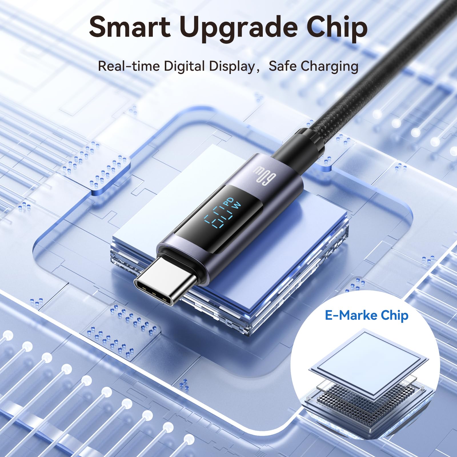 6-in-1 Multi Charger Cable with LED Display | 60W PD Fast Charging USB C/A to Type C/Micro Cable (6ft) | Compatible with iPhone, Android Phones, Laptops & Tablets | Perfect for Home, Office & Travel Charging