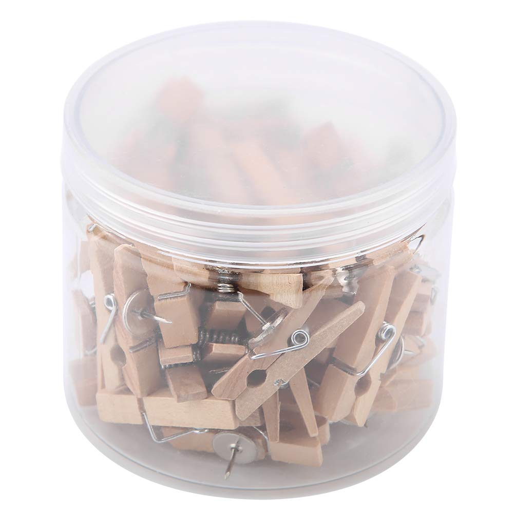 50pcs Wooden Push Pin Clips with Thumbtacks for Cork Boards - Office & Home Use for Artwork, Photos, Notes, Bulletin Boards and Wall Decor