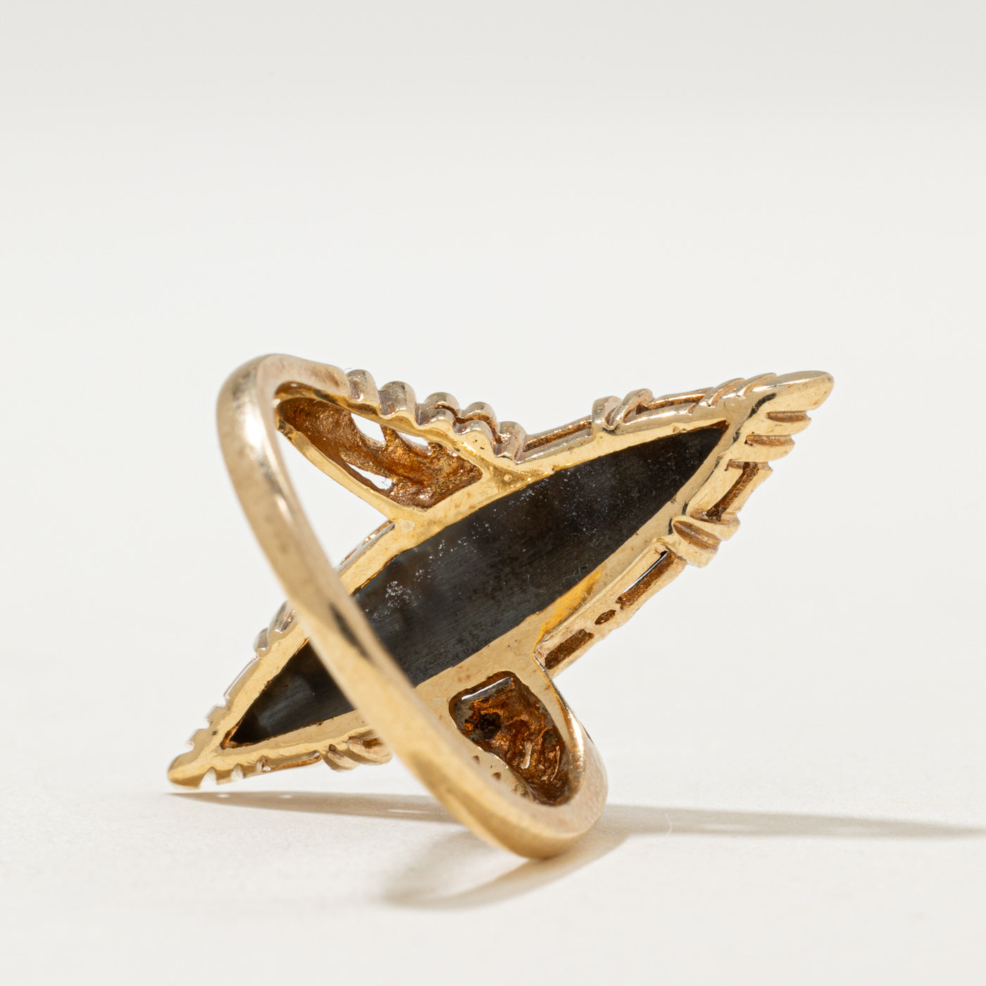 10K Hematite Navette Ring - 4.90ct Genuine Stone - Size 6.5 - Elegant Statement Jewelry for Women - Perfect for Evening Parties & Special Occasions
