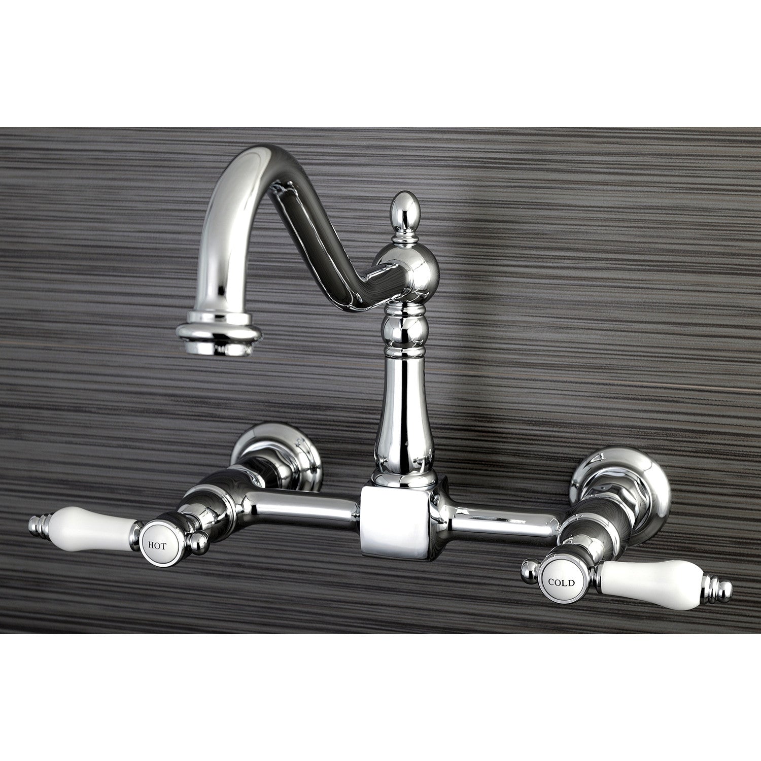 Bel Air KS1241BPL Double Handle Wall Mount Bridge Kitchen Faucet - Polished Chrome Finish for Modern & Farmhouse Style Kitchens - Perfect for Sinks, Prep Areas & Wet Bars