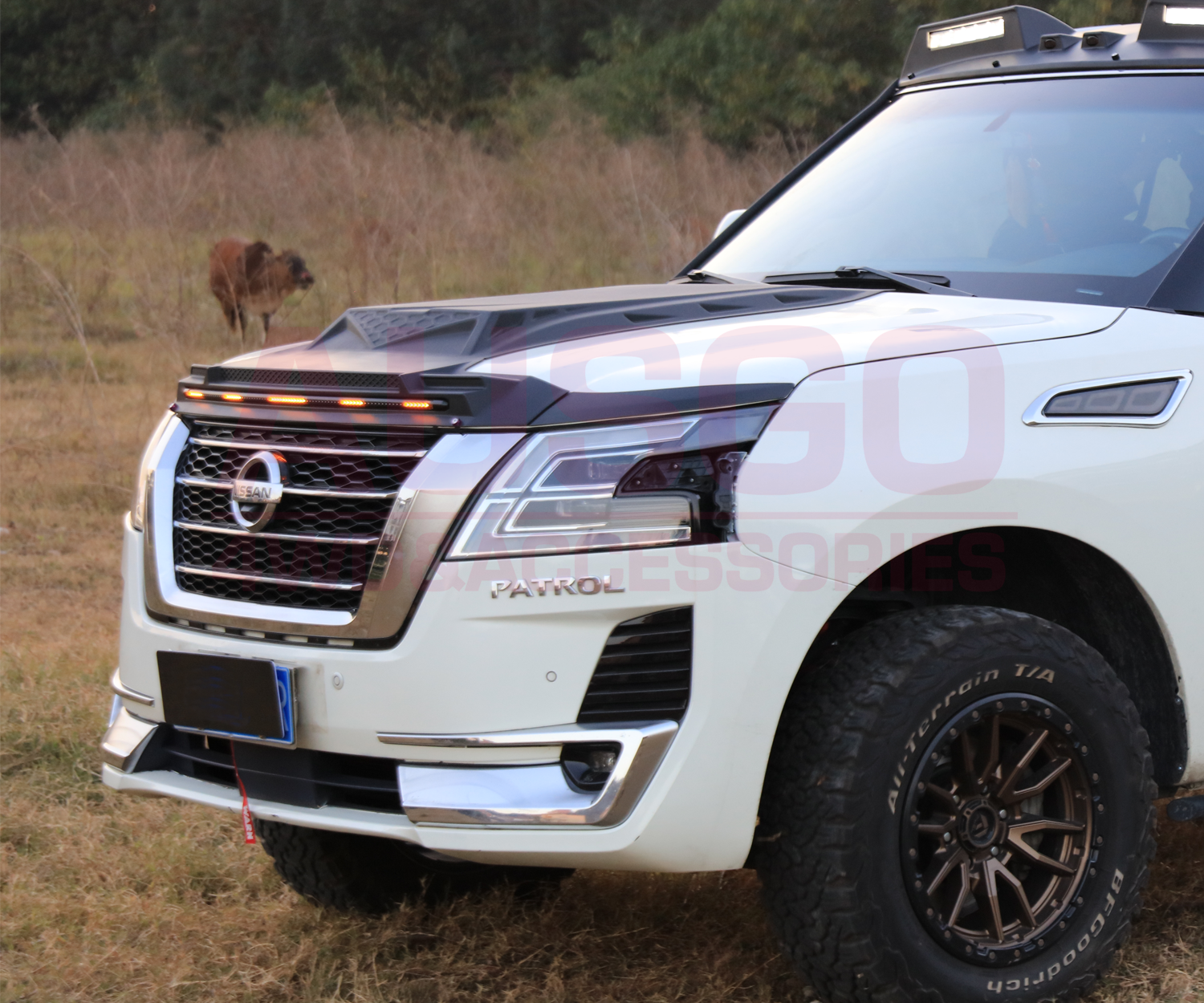 LED Bonnet Protector for Nissan Patrol Y62 (2021-Present) - Durable Hood Guard with Light for Off-Road & Night Driving Protection