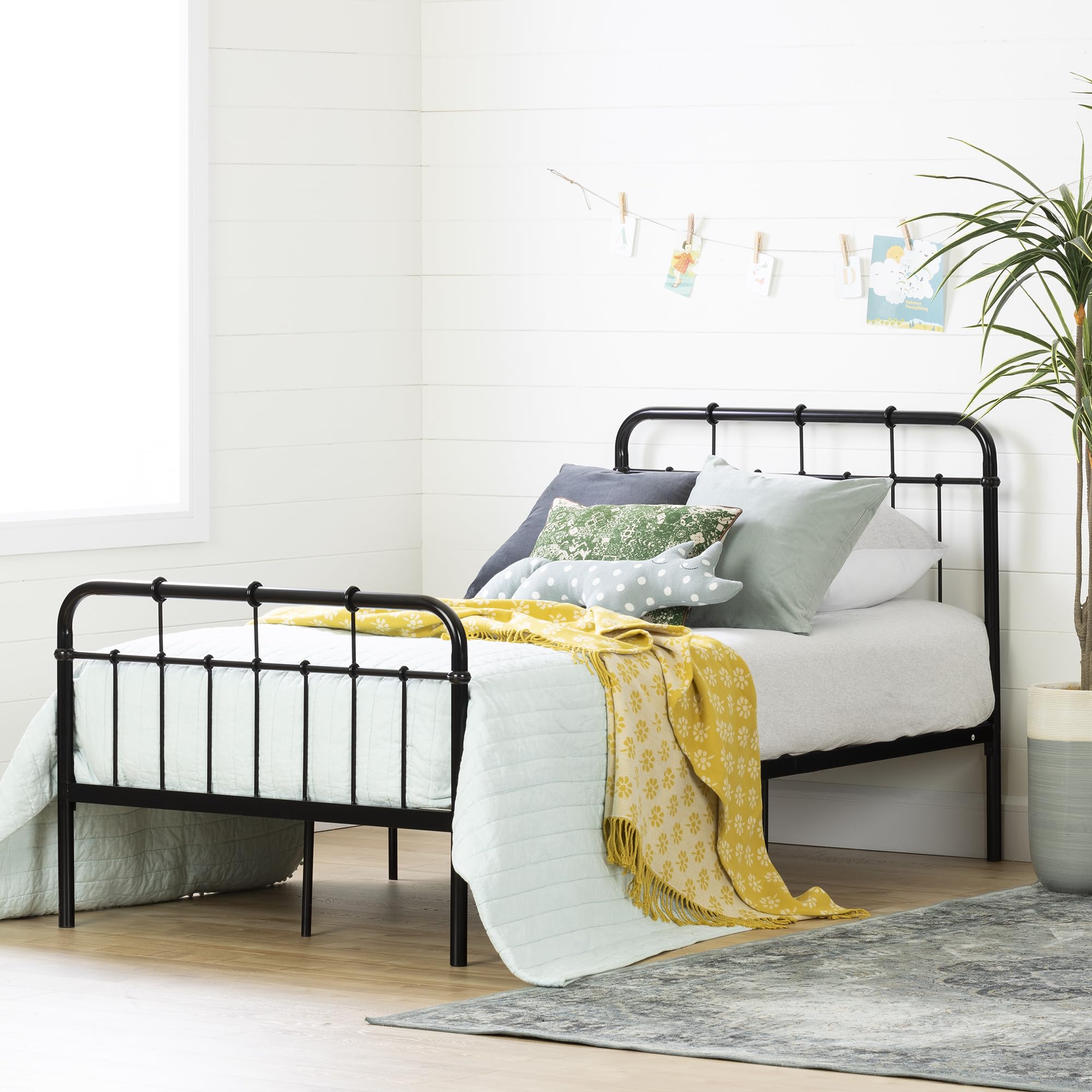South Shore Cotton Candy Metal Twin Bed Frame - Black | Sturdy & Modern Design for Kids & Teens Bedroom Decor | Perfect for Small Spaces & Guest Rooms