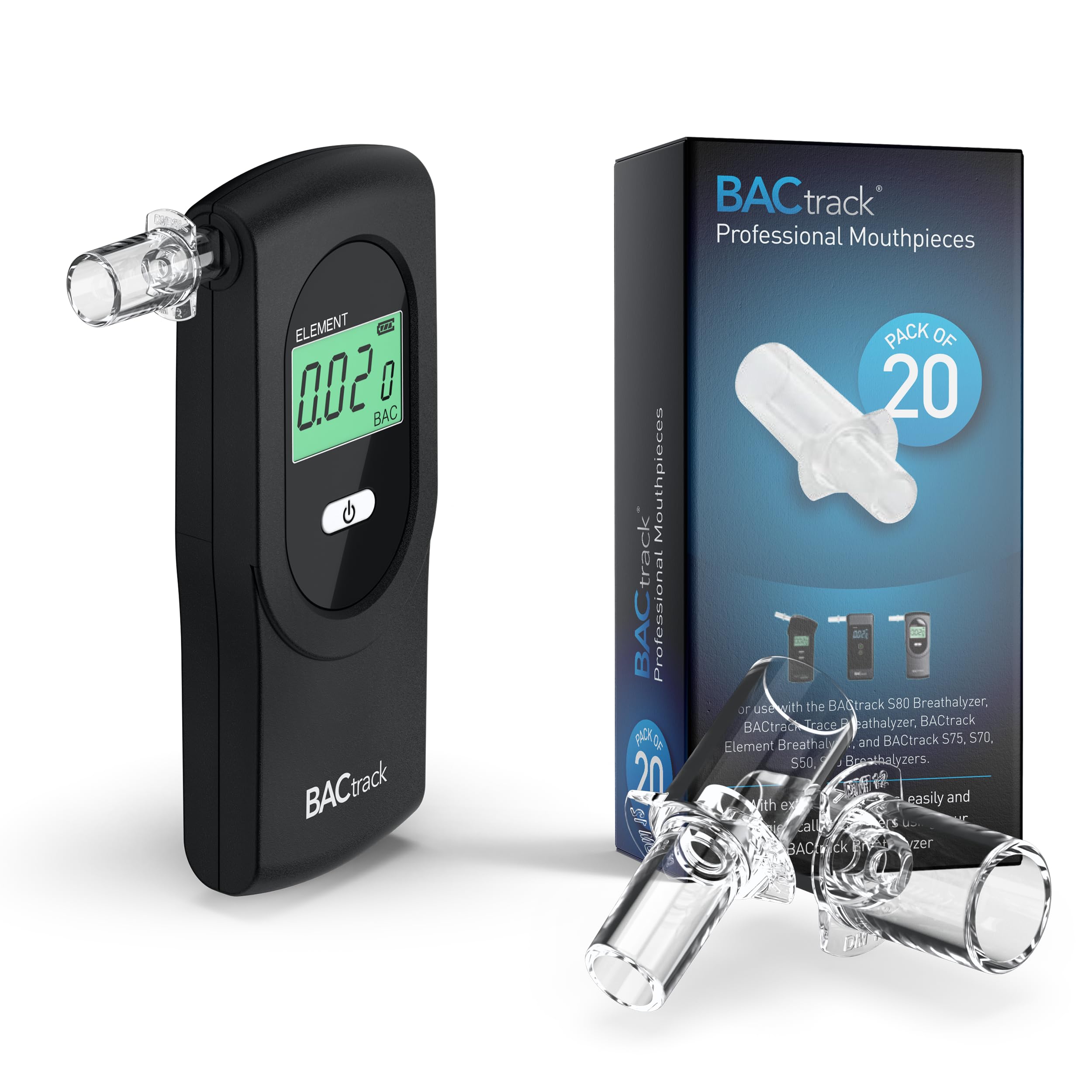 BACtrack Element Professional Breathalyzer with 20 Mouthpieces - Portable Alcohol Tester for Personal & Workplace Safety, DUI Prevention, and Responsible Drinking