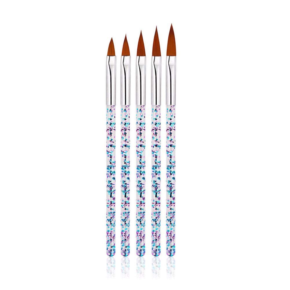 FULINJOY 5 Pcs Professional Nail Art Brushes Set - Acrylic UV Gel Glitter Painting Brushes with Crystal Handle & Nylon Hair for Nail Design, Carving, Flower Art - Perfect for Salon, DIY Manicure & Nail Extension
