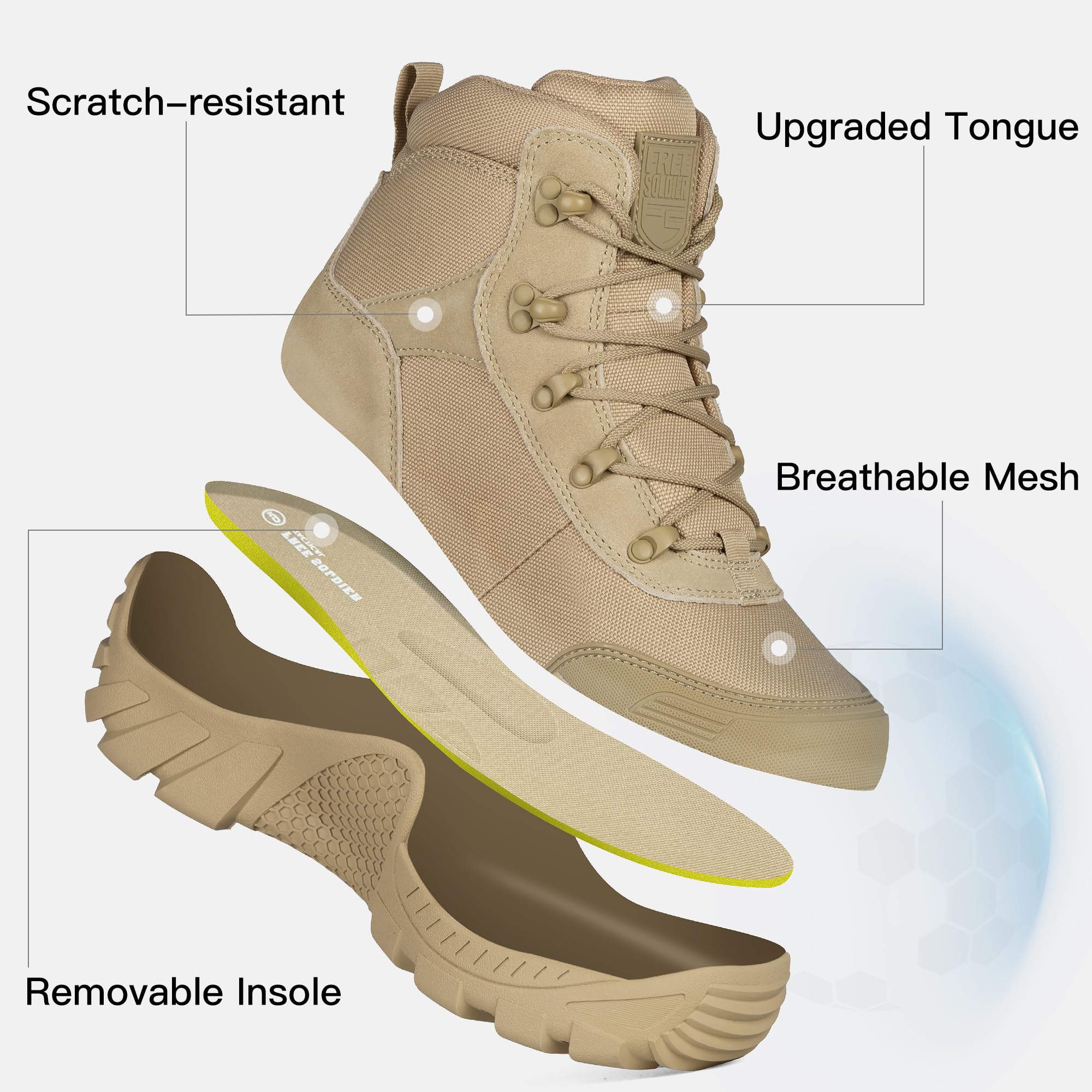 FREE SOLDIER Men's Waterproof Hiking Boots - Tactical Military Work Boots Lightweight Outdoor Shoes for Camping, Hunting & Trail Running