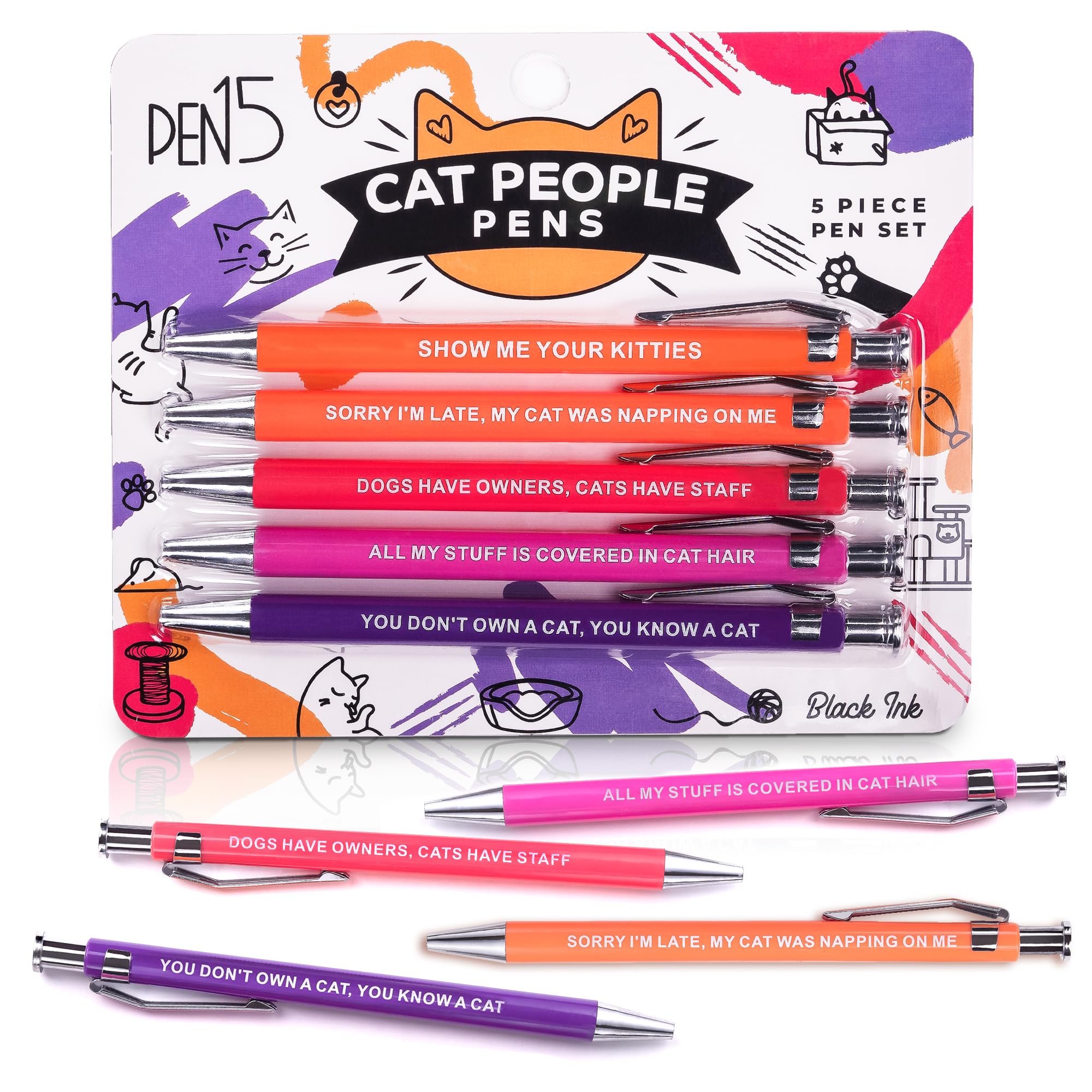 Funny Cat Pens for Cat Lovers - Humorous Saying Ballpoint Pens | Perfect Office Gag Gift for Pet Owners, Coworkers & Cat Enthusiasts | Great for Birthday Gifts, White Elephant & Secret Santa Exchanges