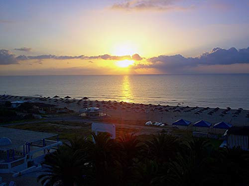 20x30 Inch Laminated Mediterranean Sunset Poster - Vibrant Tunisian Hammamet Coastal Wall Art for Living Room, Bedroom & Office Decor