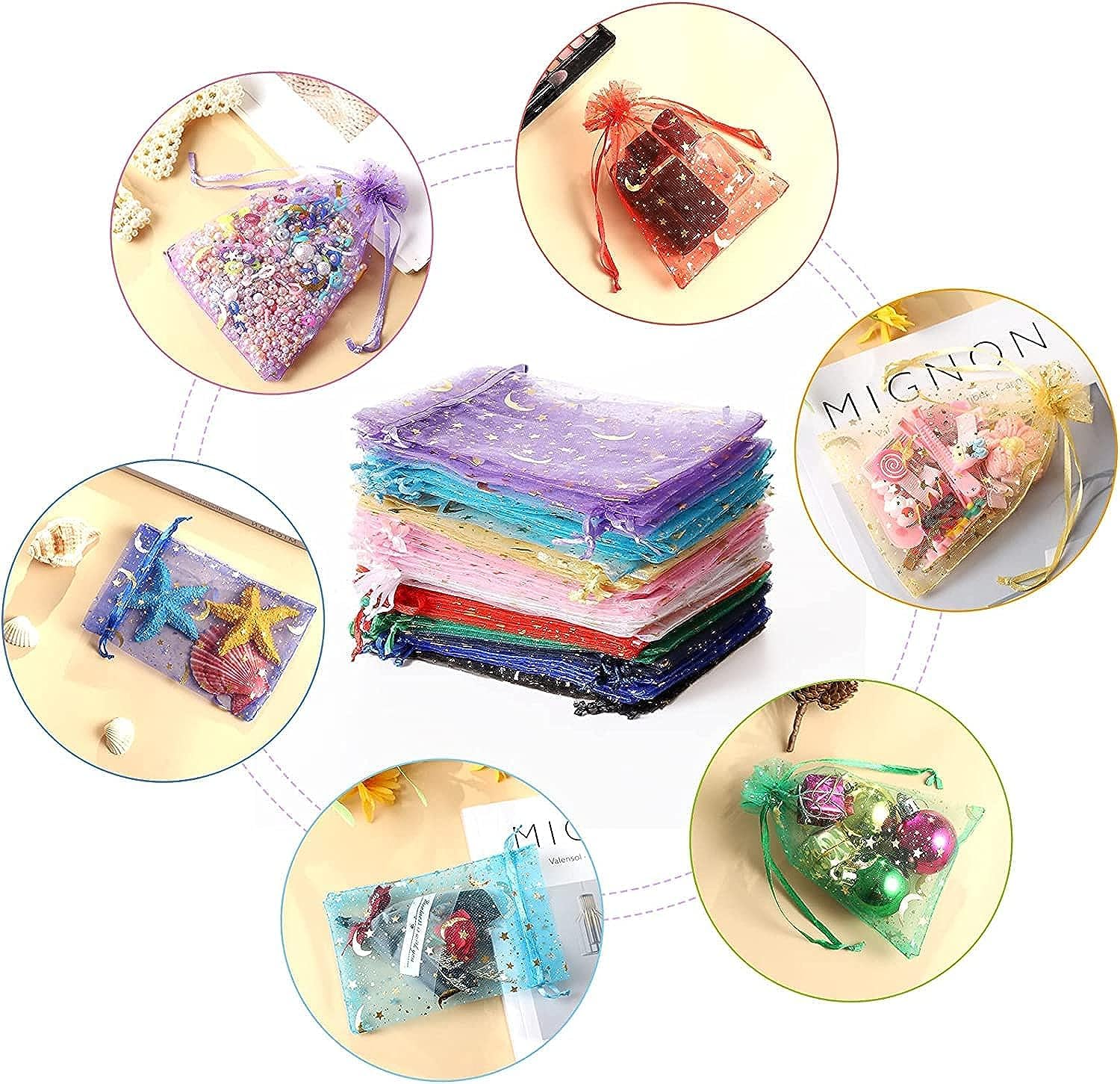 20 Pack Brown Leaf Printed Transparent Organza Gift Bags - Elegant Jewelry Pouches for Wedding, Diwali, Rakhi & Party Favors | Perfect for Gifting, Jewelry Storage & Special Occasions