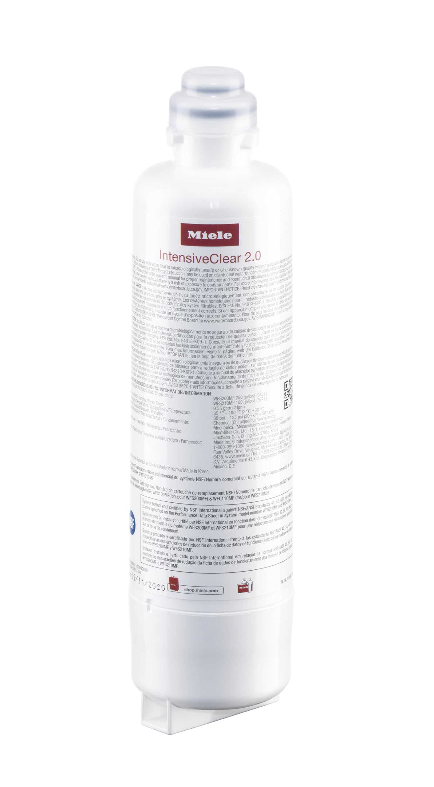 Miele Original KWF 2000 IntensiveClear 2.0 Water Filter with Activated Carbon for Miele MasterCool Refrigerators - Improves Water Quality, Eliminates Odors & Enhances Ice Taste - Perfect for Clean Drinking Water, Crisp Ice Cubes & Fresh Coffee (Model 11480330)