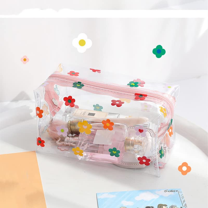 Cute Floral Pencil Case - Large Capacity Kawaii Makeup Pouch for School, Travel & Cosmetics | Preppy Aesthetic Gift for Students & Girls | Waterproof Clear Cosmetic Bag (Floral Design)