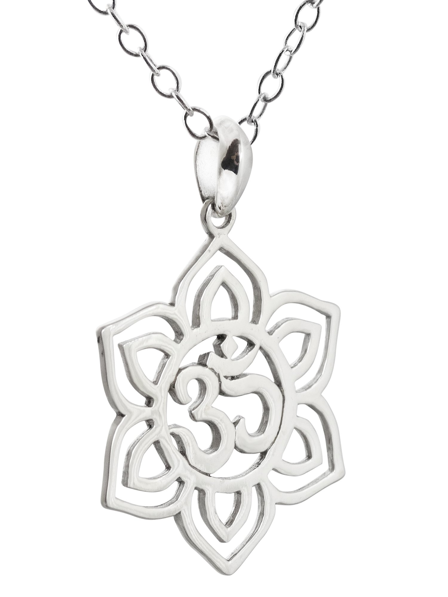 FashionJunkie4Life Sterling Silver Lotus Flower Necklace - Mandala Pendant with 18