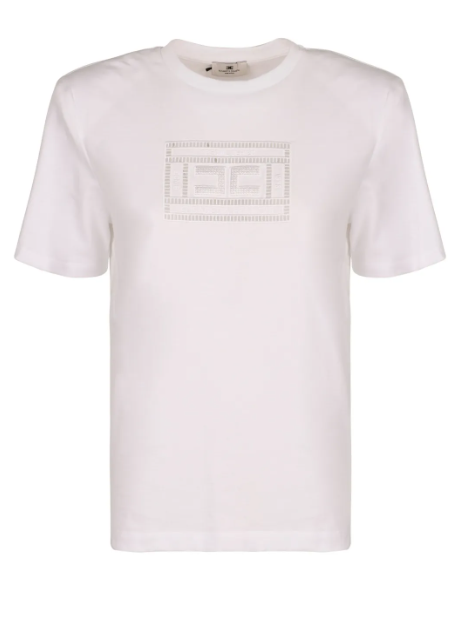 ELISABETTA FRANCI EMB Logo T-Shirt for Women - Size 10-12 Plus - Casual Fashion Top for Everyday Wear, Office & Outings