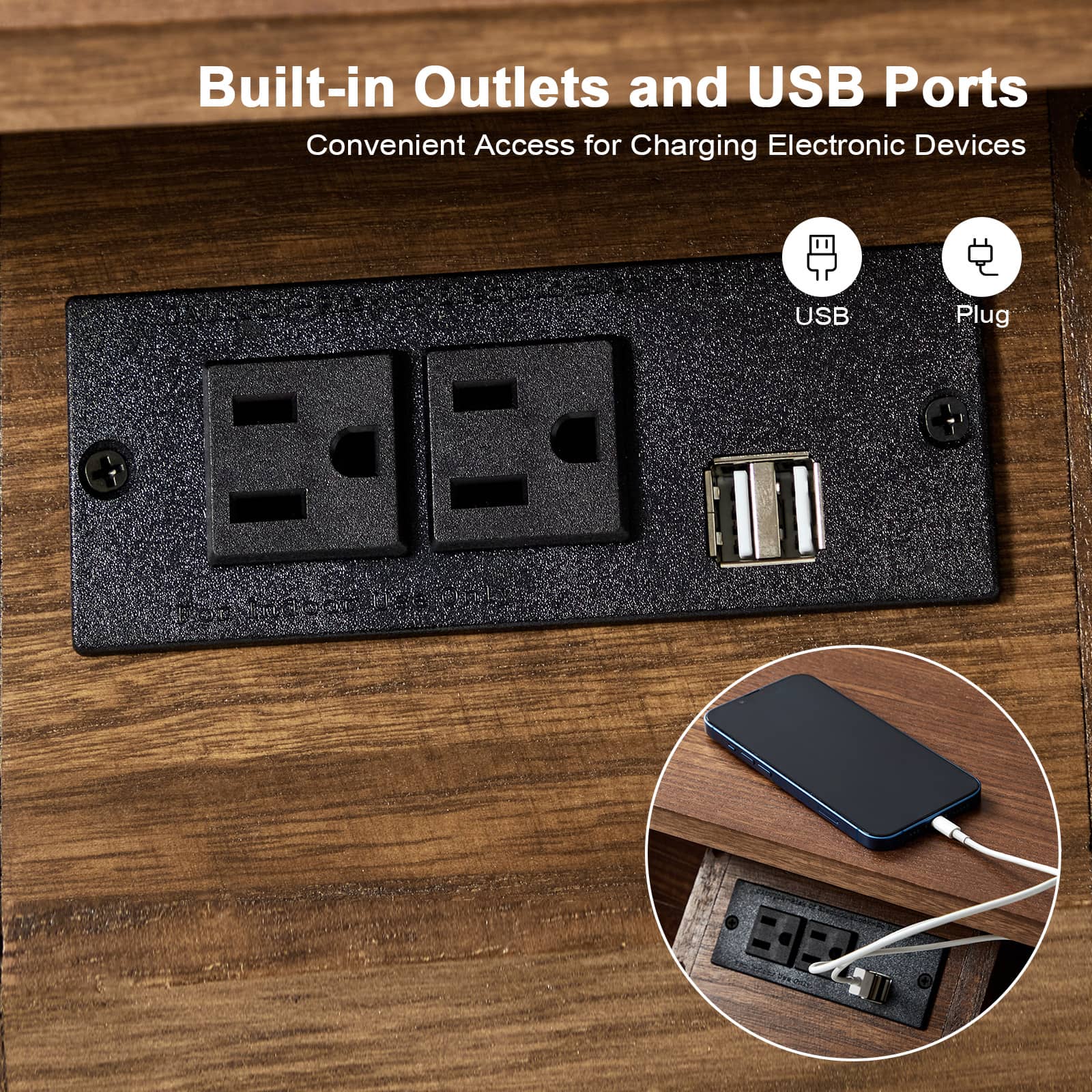 Emilio 3-Drawer Solid Wood Nightstand with USB Charging Port - Modern Bedside Table for Bedroom, Living Room & Office - Perfect for Charging Devices & Storage