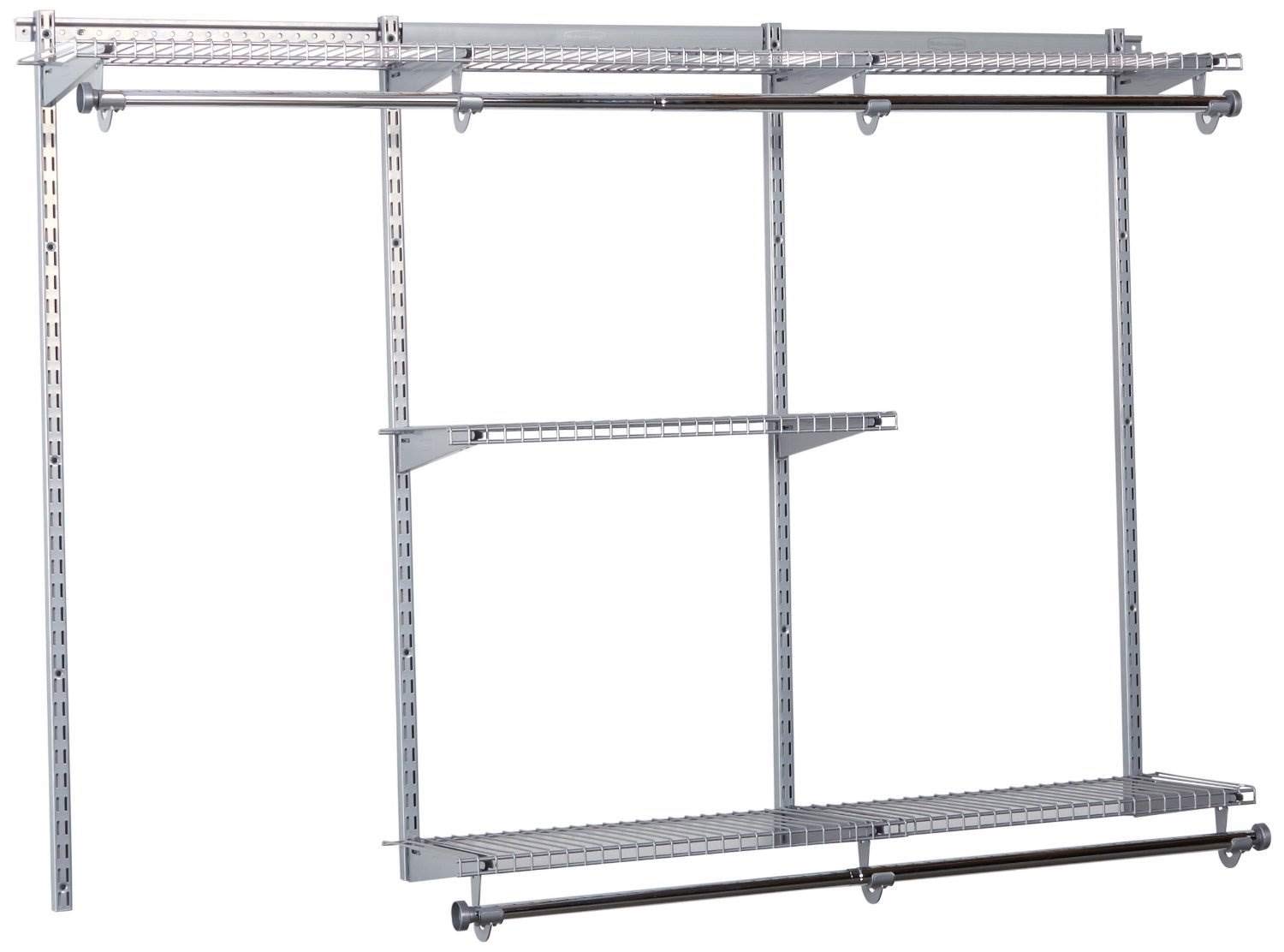 Rubbermaid Configurations Deluxe Closet Kit - Titanium 3-6 Ft Wire Shelving System with Expandable Shelves & Telescoping Rods | Custom Closet Organizer for Bedroom, Walk-in Closet & Storage Room | Easy DIY Installation
