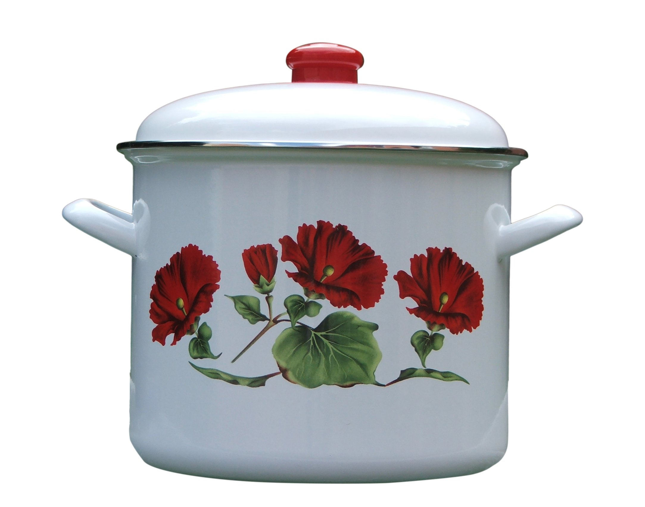 Uniware 5.2L White Enamel Pot with Rose Floral Print - Perfect for Cooking, Serving & Home Decor | Durable Deep Saucepan for Kitchen, Camping & Gift Giving