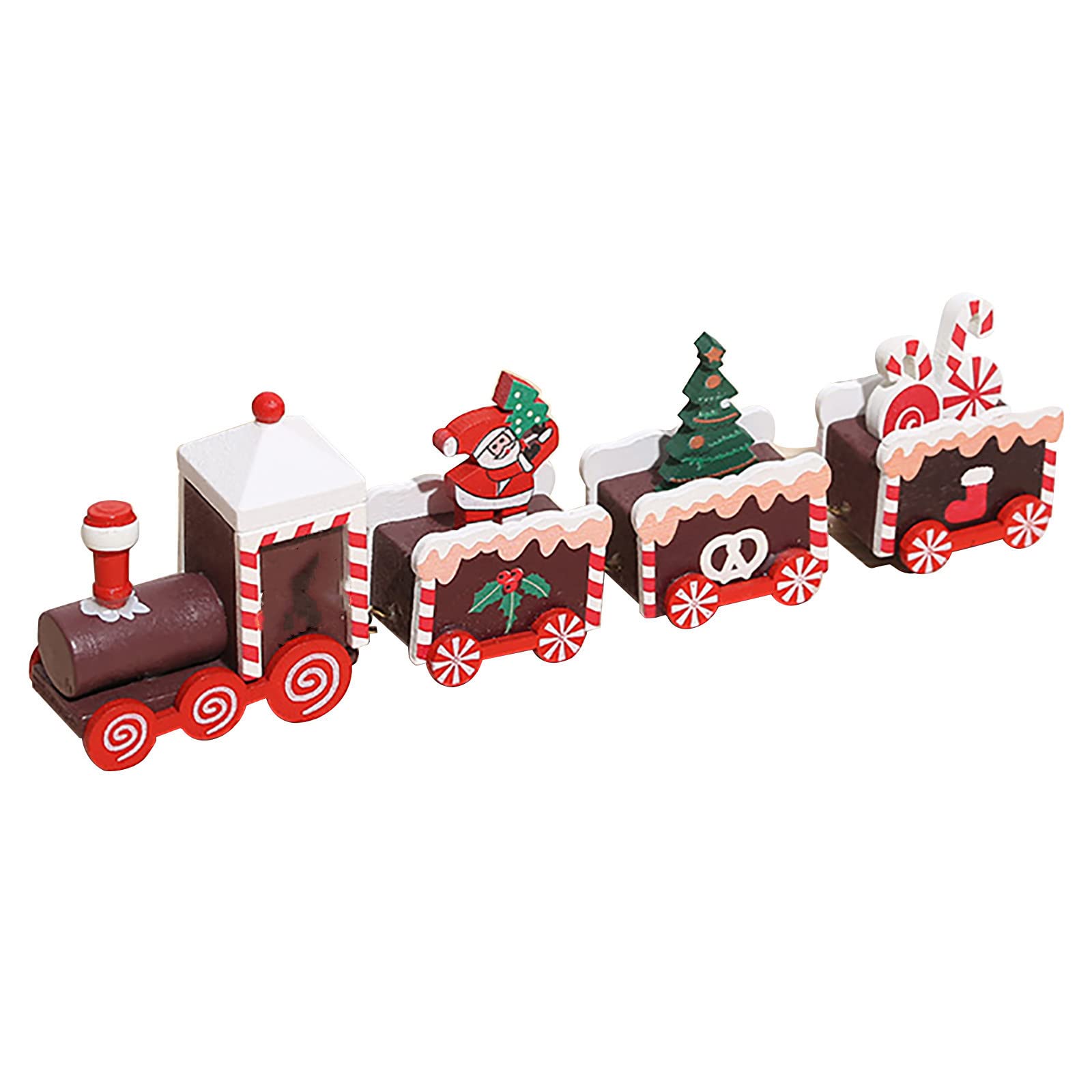 Wooden Christmas Train Set - Holiday Xmas Tree Train Decor for Home, Tabletop, Shelves & Desktops - Perfect Kids Gift & Festive Ornament (Brown) - Ideal for Christmas Tree Decorations, Mantel Displays & Holiday Home Staging