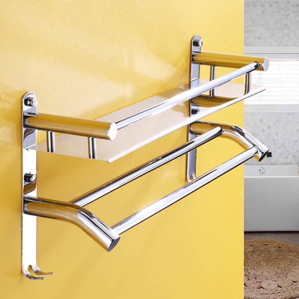 Stainless Steel Wall Mounted Bathroom Shelf Organizer - No Drilling Required, 60x14x23cm - Perfect for Shower, Kitchen & Bathroom Storage (Silver)