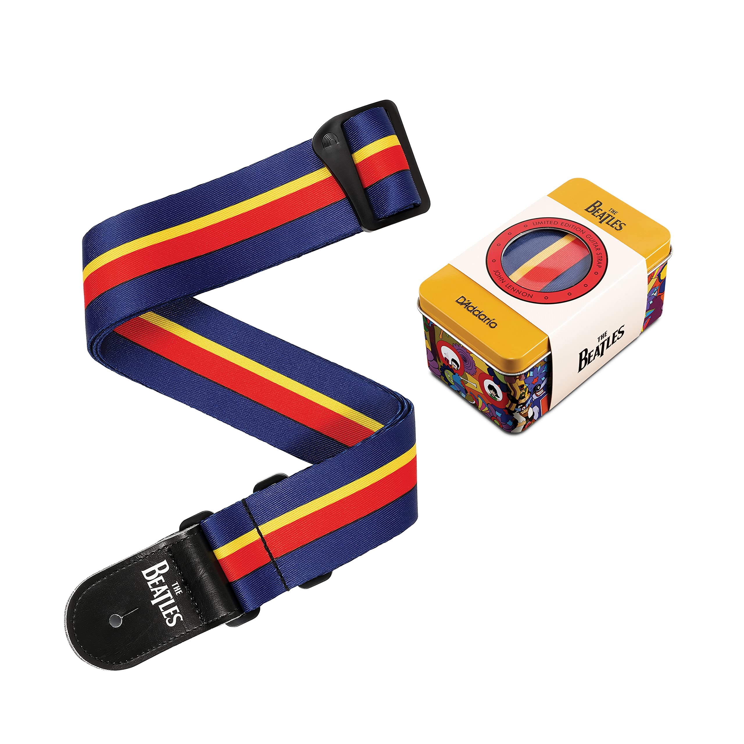 D'Addario Beatles Guitar Strap - Electric, Acoustic & Bass Guitar Strap - Yellow Submarine 50th Anniversary Collectible Tin - John Lennon Inspired - Perfect for Concerts, Studio & Stage Performances