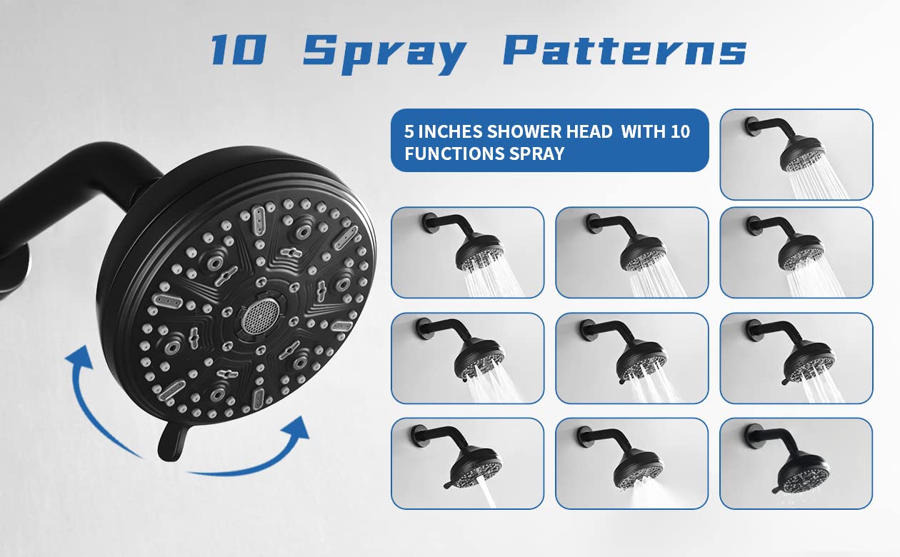 Premium Matte Black 3-Handle Shower Faucet Set with Tub Spout - Complete Bathtub Shower System Kit for Modern Bathroom Renovation | Perfect for Master Bath, Guest Bath & Spa-Like Shower Experience