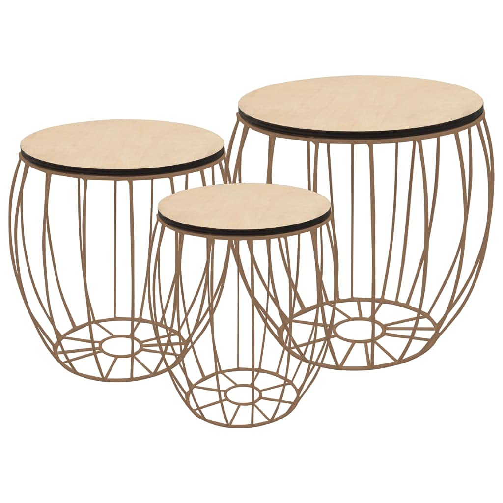 3-Piece Modern Coffee Table Set with Poplar Plywood & Iron Frame - Living Room End Tables for Small Spaces, Home Decor & Entertaining Guests