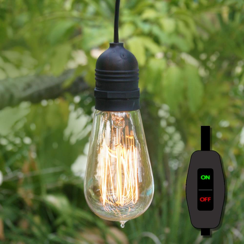 15FT Black Commercial Grade Outdoor Pendant Light Lamp Cord with On/Off Switch - Durable Hanging Light Fixture Wire for Patio, Garden & Porch Lighting