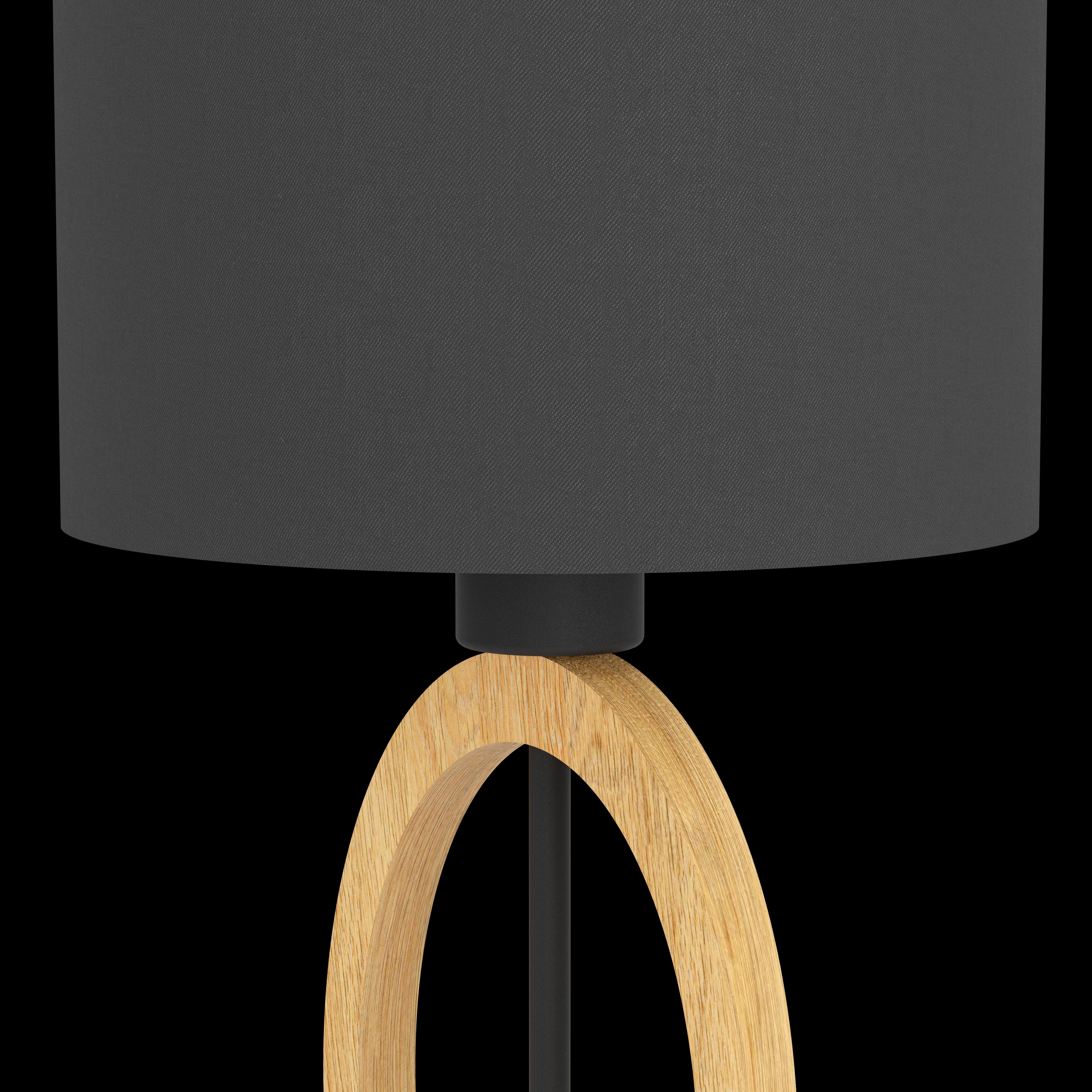 Eglo Basildon 1 Black & Rubber Wood Table Lamp with Black Shade - Modern Home Office & Bedroom Lighting Decor