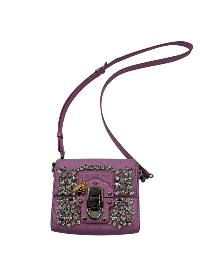 Dolce & Gabbana Mini Lucia Leather Crossbody Bag with Crystal Accents - Perfect for Evening Parties, Date Nights & Special Occasions