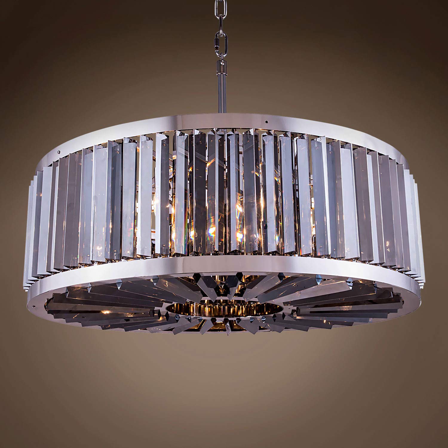 Prysm Transitional 10-Light 35-Inch Smoke Crystal Chandelier with Polished Nickel Finish - Modern Hanging Ceiling Light Fixture (LED Bulbs Included) - Perfect for Dining Rooms, Living Rooms, and Entryways