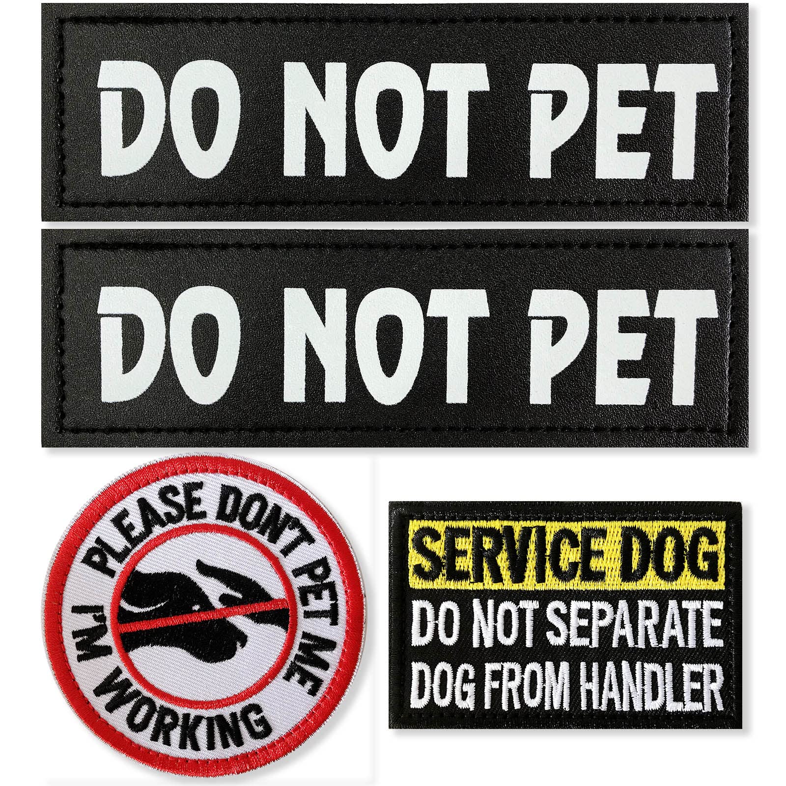 4 Pcs Reflective Dog Patches for Service Dog Vest - Tactical Hook Loop Harness Removable Patch Set with Velcro - Embroidered 