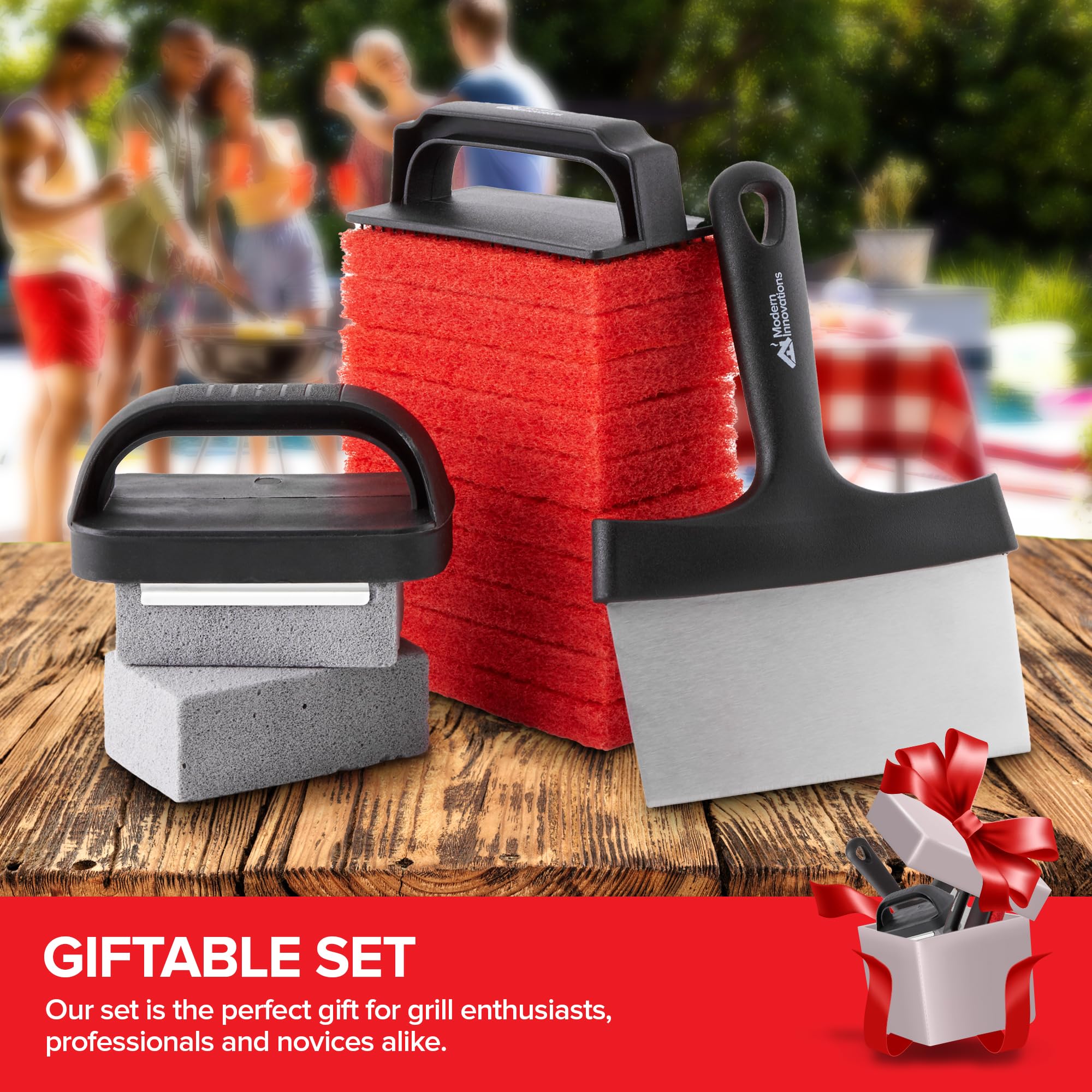15-Piece Griddle Cleaning Kit for Blackstone & Weber BBQ - 10 Scouring Pads, 2 Grill Stone Bricks, 1 Indoor Grill Scraper, 2 Handles - Professional Flat Top Grill Cleaner Accessories for Outdoor & Indoor Cooking