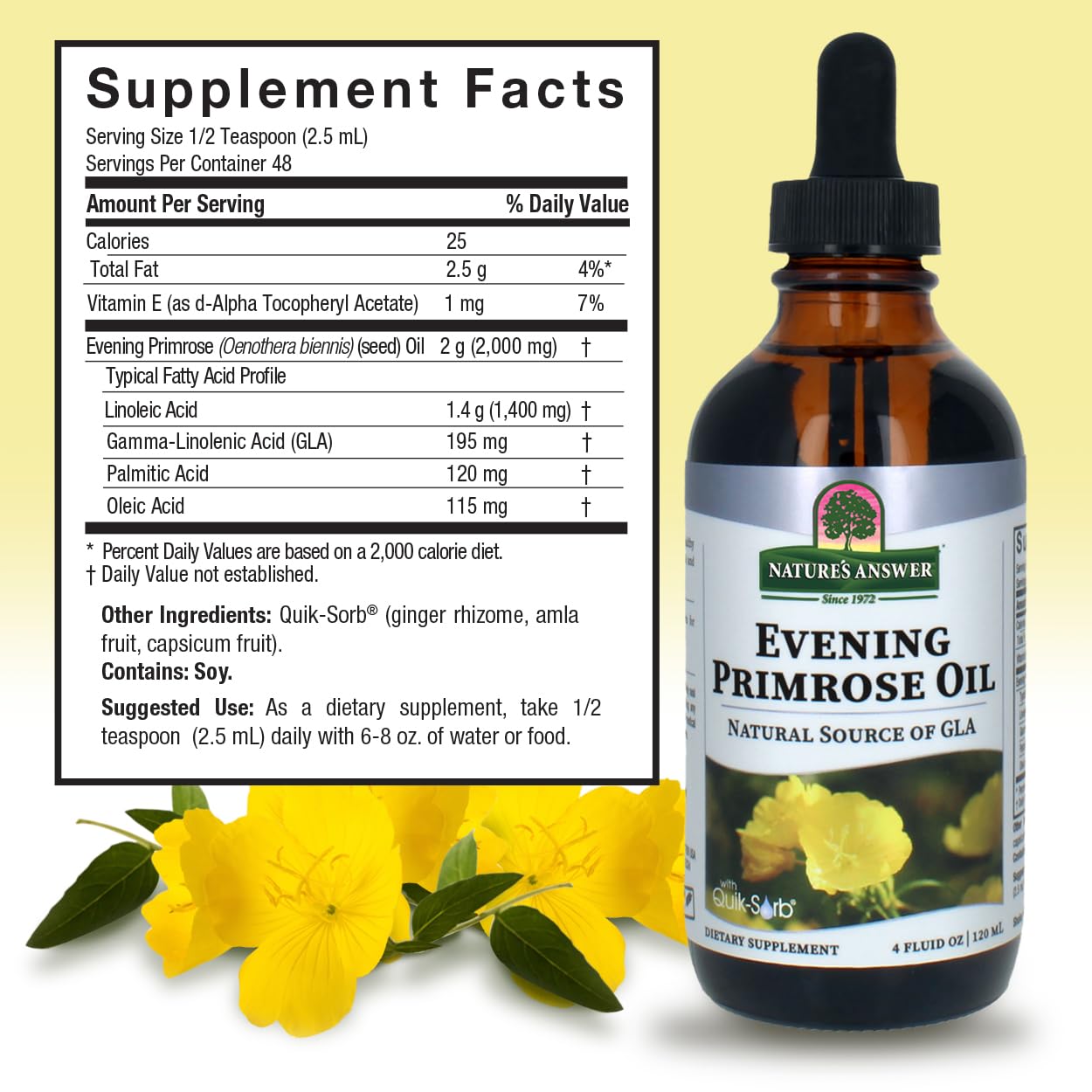 Nature's Answer Liquid Evening Primrose Oil 4oz - Cold Pressed Organic Essential Oil for Hair, Skin & Nail Care - Natural Moisturizer for Rosacea, Psoriasis & Eczema Relief - Perfect for Daily Skincare Routine & Aromatherapy Use
