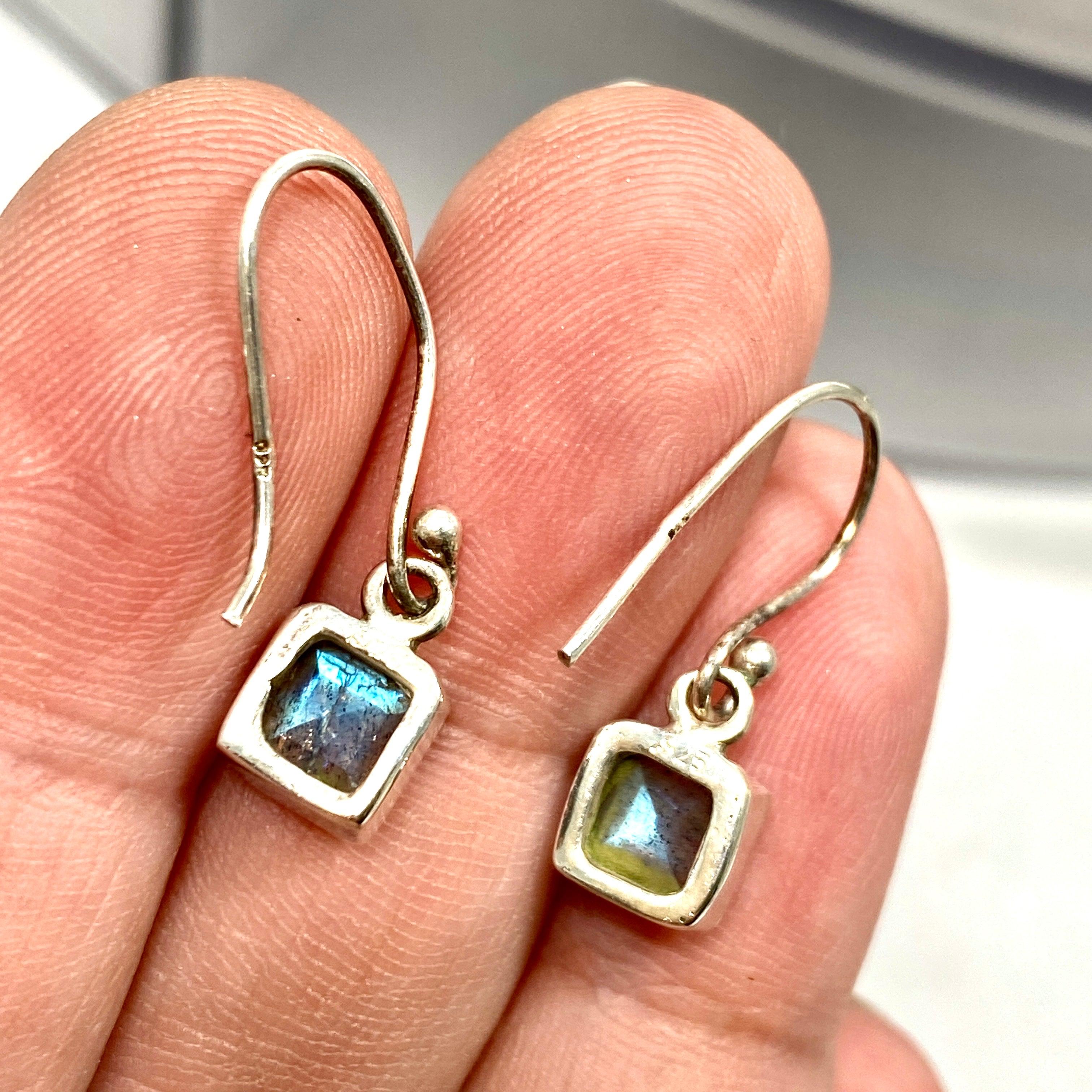 Labradorite Petite Square Faceted Earrings R2363 LBS - Elegant Crystal Stud Earrings for Women, Perfect for Everyday Wear, Office & Special Occasions