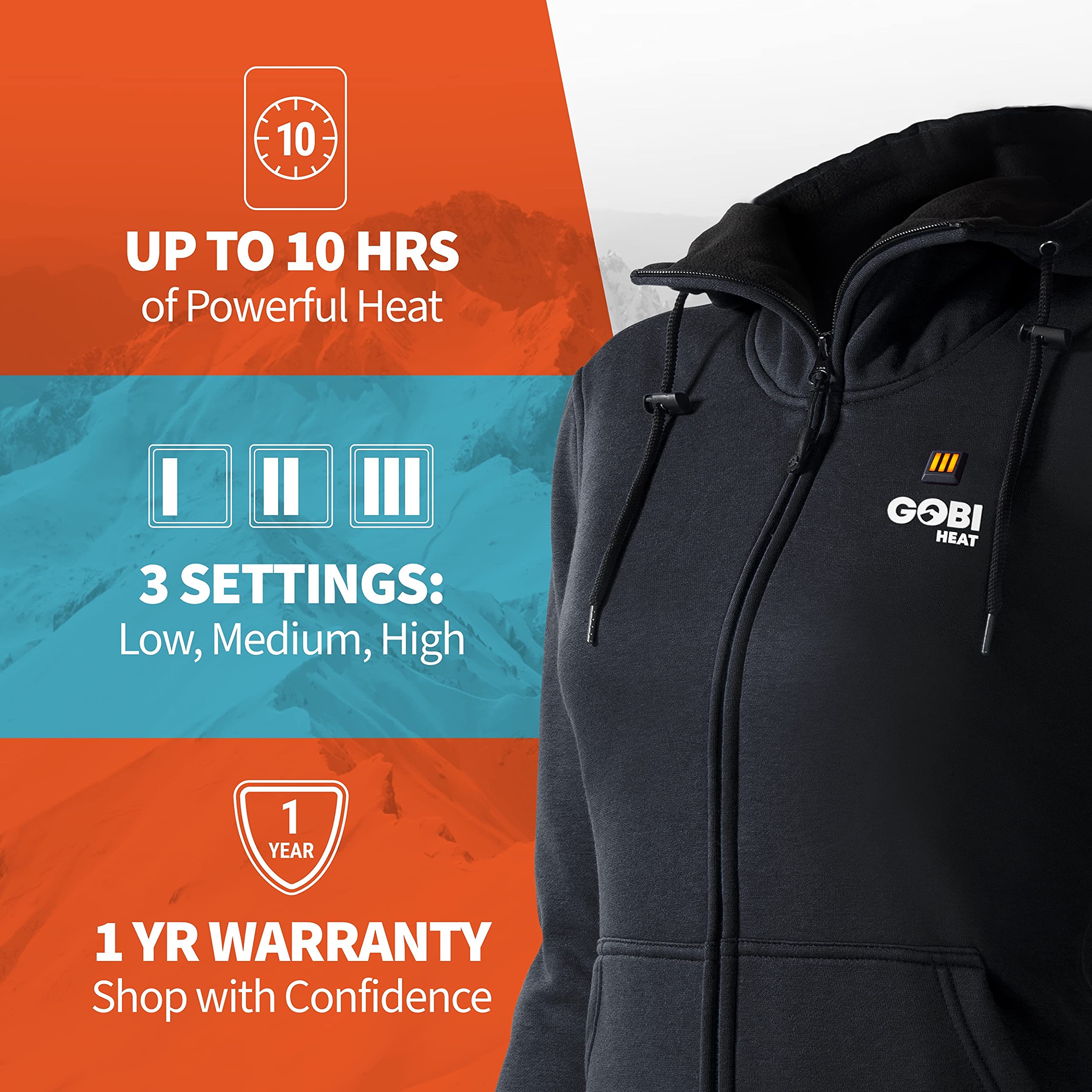 Ridge Women's Heated Hoodie with Battery & Charger - 10 Hours Continuous Heating, Machine Washable - Perfect for Winter Outdoor Activities, Camping, and Cold Weather Commutes