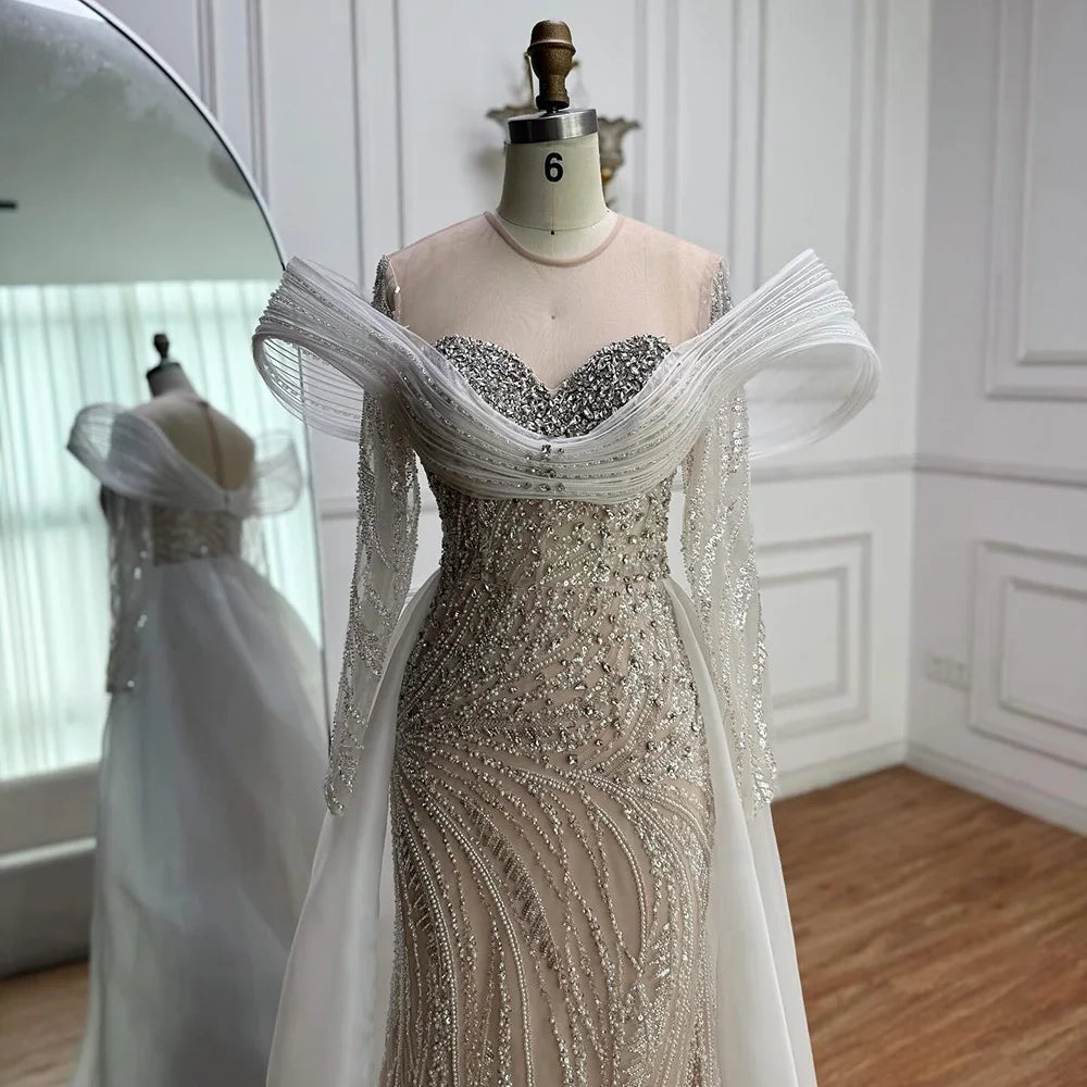 Elegant White Sequin Beaded Mermaid Evening Gown - LA72266C | Formal Dresses for Prom, Wedding, Gala & Special Occasions