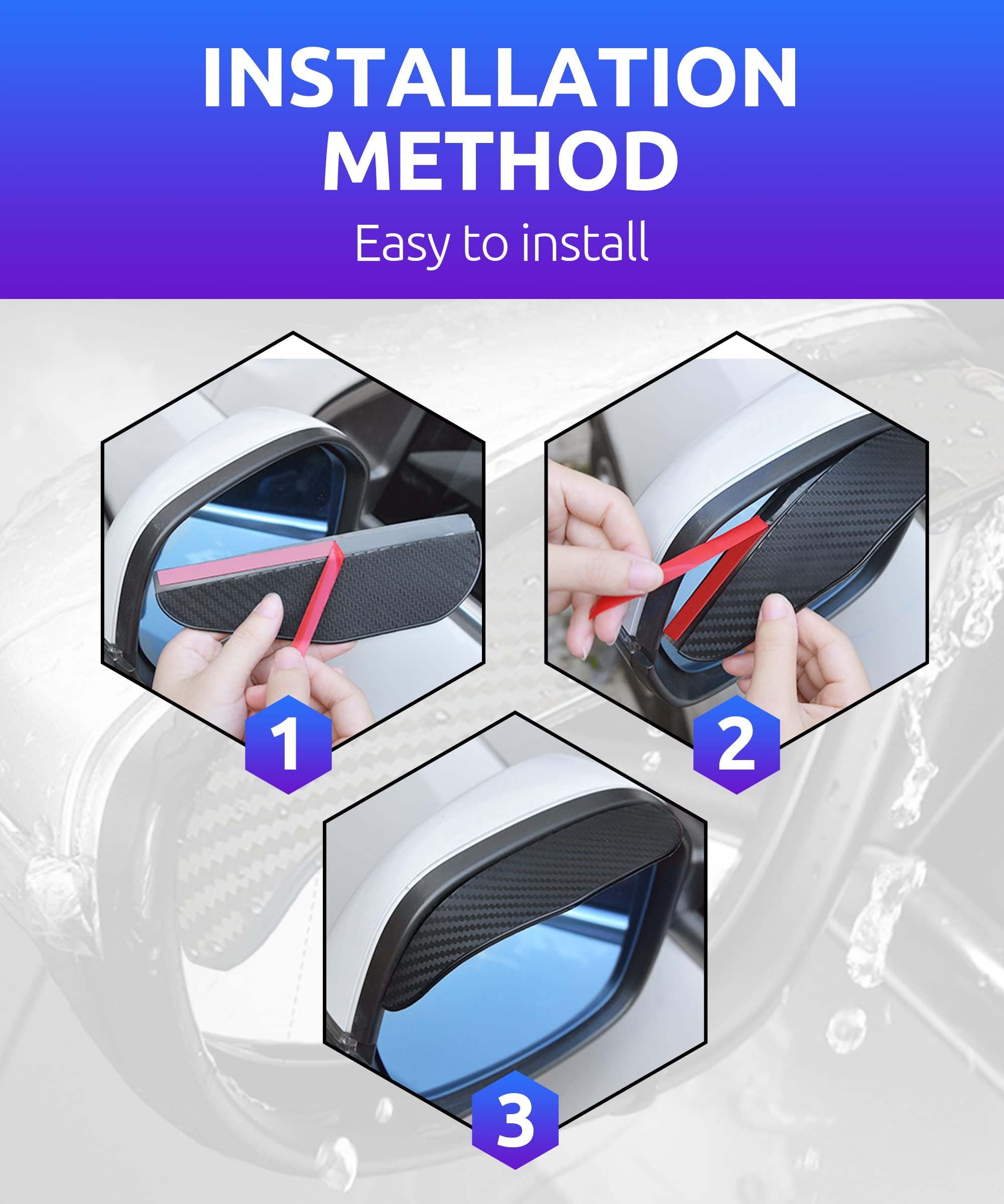 ESEWALAS 2-Pack Carbon Fiber Car Side Mirror Rain Guards - Waterproof Rear View Mirror Visors for Rain, Snow & Ice Protection - Universal Fit for Most Vehicles (Black) - Perfect for All-Weather Driving & Enhanced Visibility