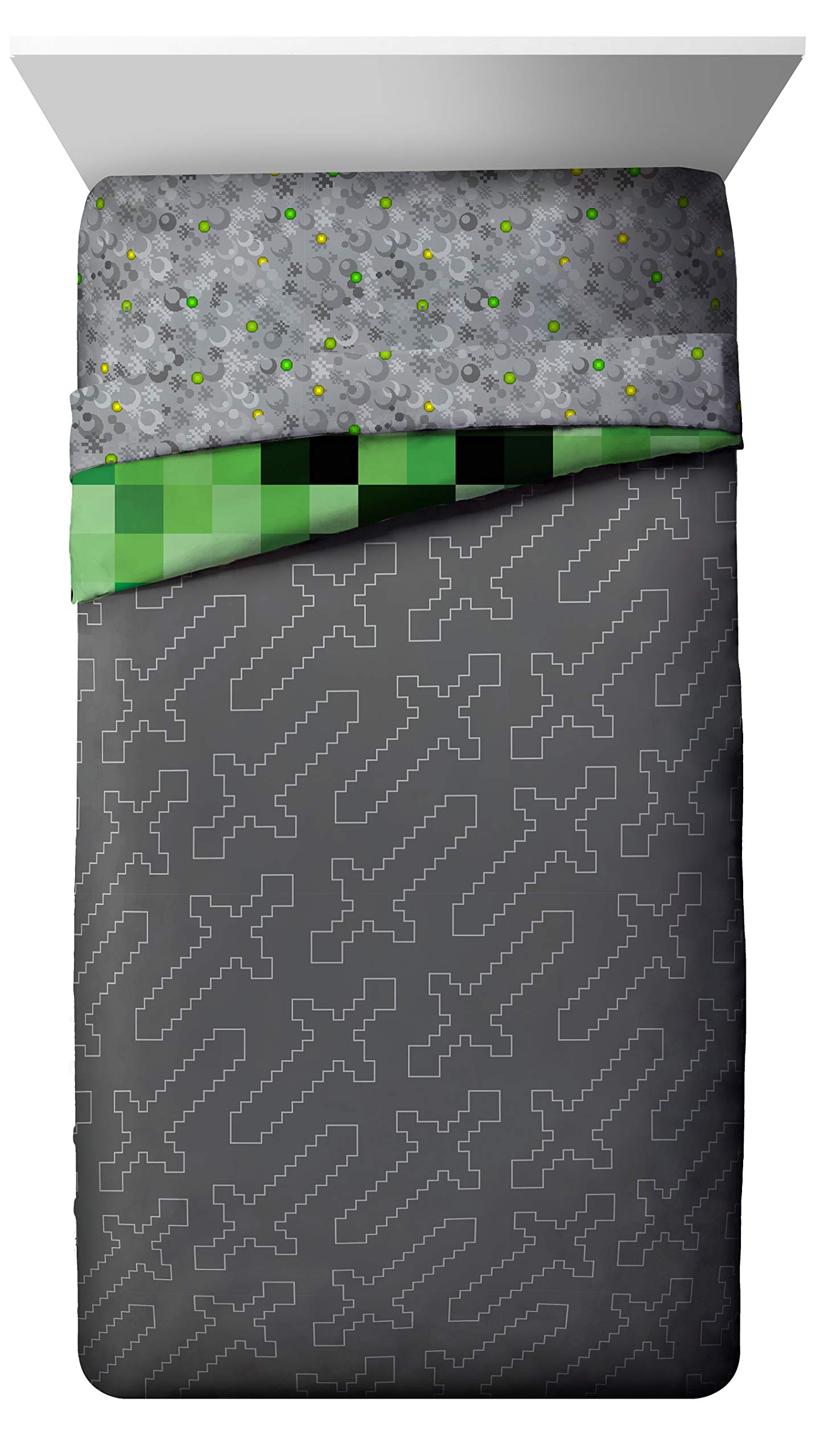 Minecraft Creeper 5-Piece Full Bedding Set - Reversible Comforter & Sheet Set - Ultra Soft Fade-Resistant Microfiber - Official Licensed Minecraft Merchandise for Kids & Teens Bedroom Decor