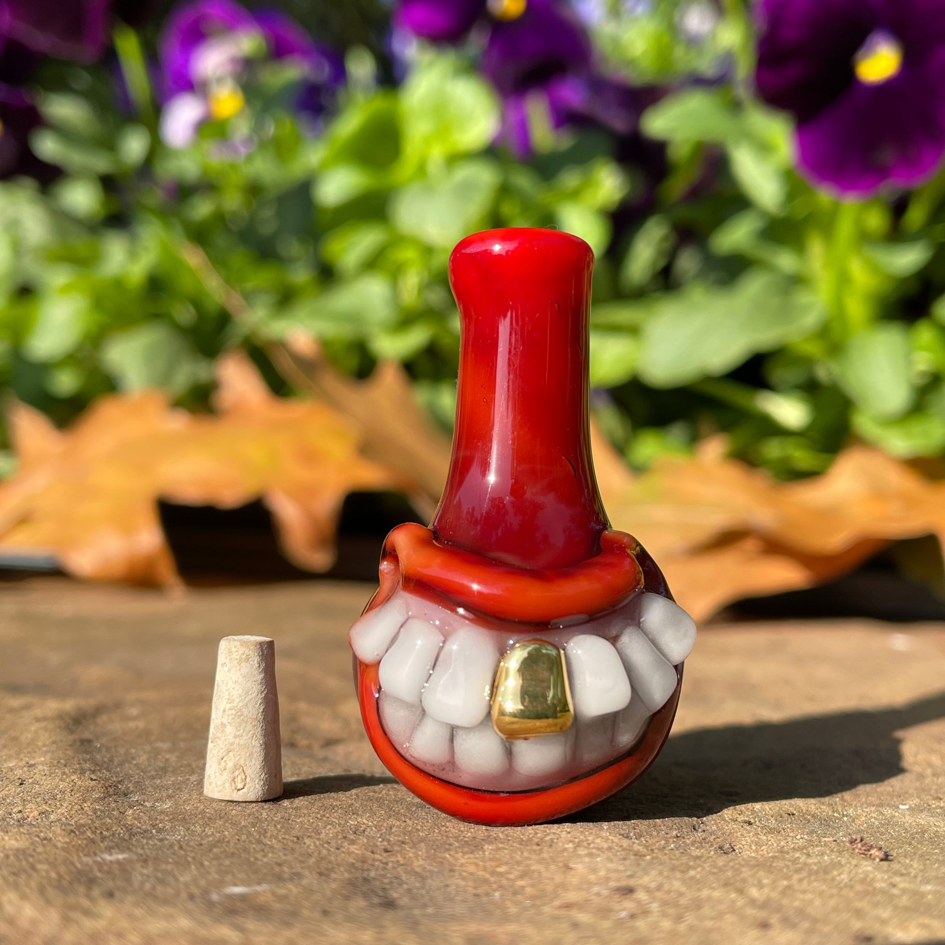 Red Smiling Glass Cork Bottle - Decorative Wine Bottle Stopper for Parties, Gifts & Home Bar Accessories