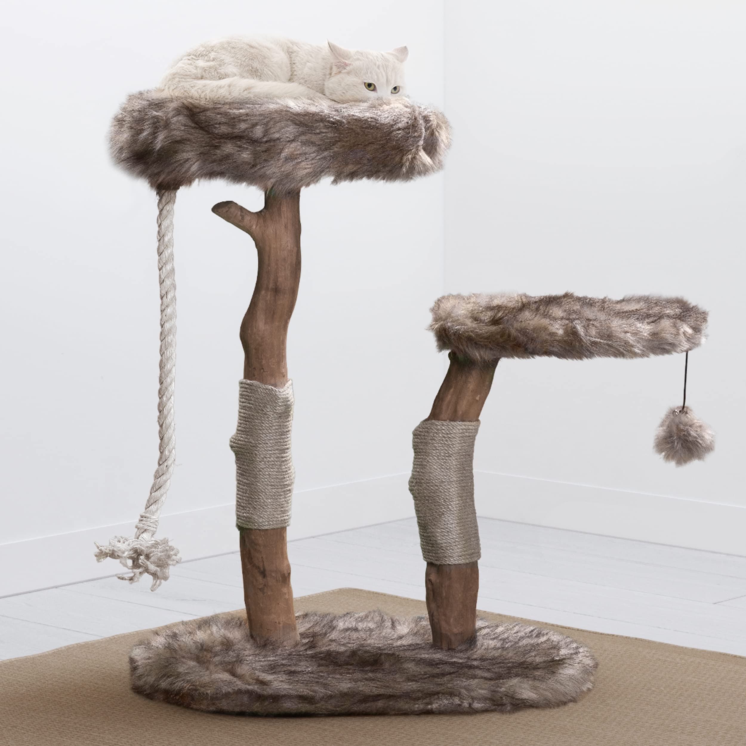 Premium MAU Modern Cat Tree Tower - Natural Wood Cat Condo & Scratching Post with Perches | Luxury Cat Furniture for Indoor Cats | Perfect Cat Lover Gift for Home, Office & Apartment