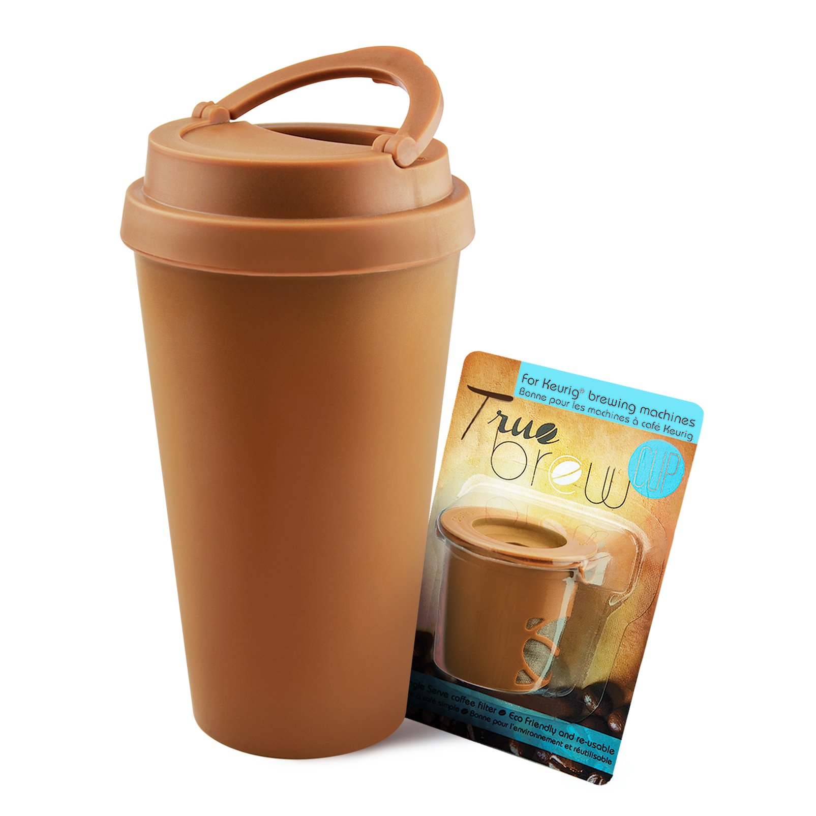 True Brew K-Cup Reusable Coffee Filter & Insulated Stainless Steel Tumbler Set - 16oz Travel Mug for Hot/Cold Drinks - Perfect for Home, Office & Commuting - Chocolate Brown