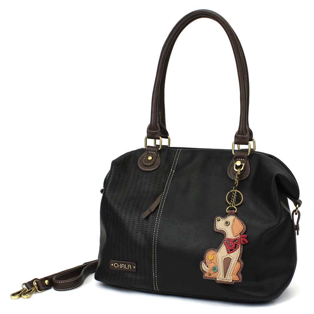CHALA Laser Cut Crossbody Shoulder Bag - Faux Leather Tote Purse for Women - Black with Yellow Lab Design - Perfect for Work, Travel & Everyday Use