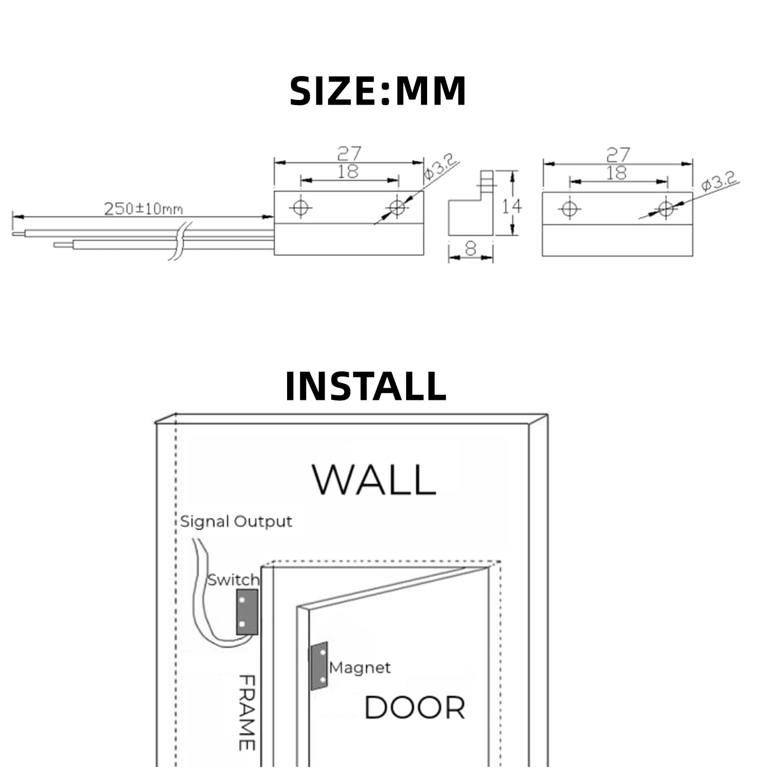 Normally Open Magnetic Switch Door Contact Sensor - NM-38C | Switch On When Magnet Near, Off When Away | Perfect for Home Security & Window Alarm Systems