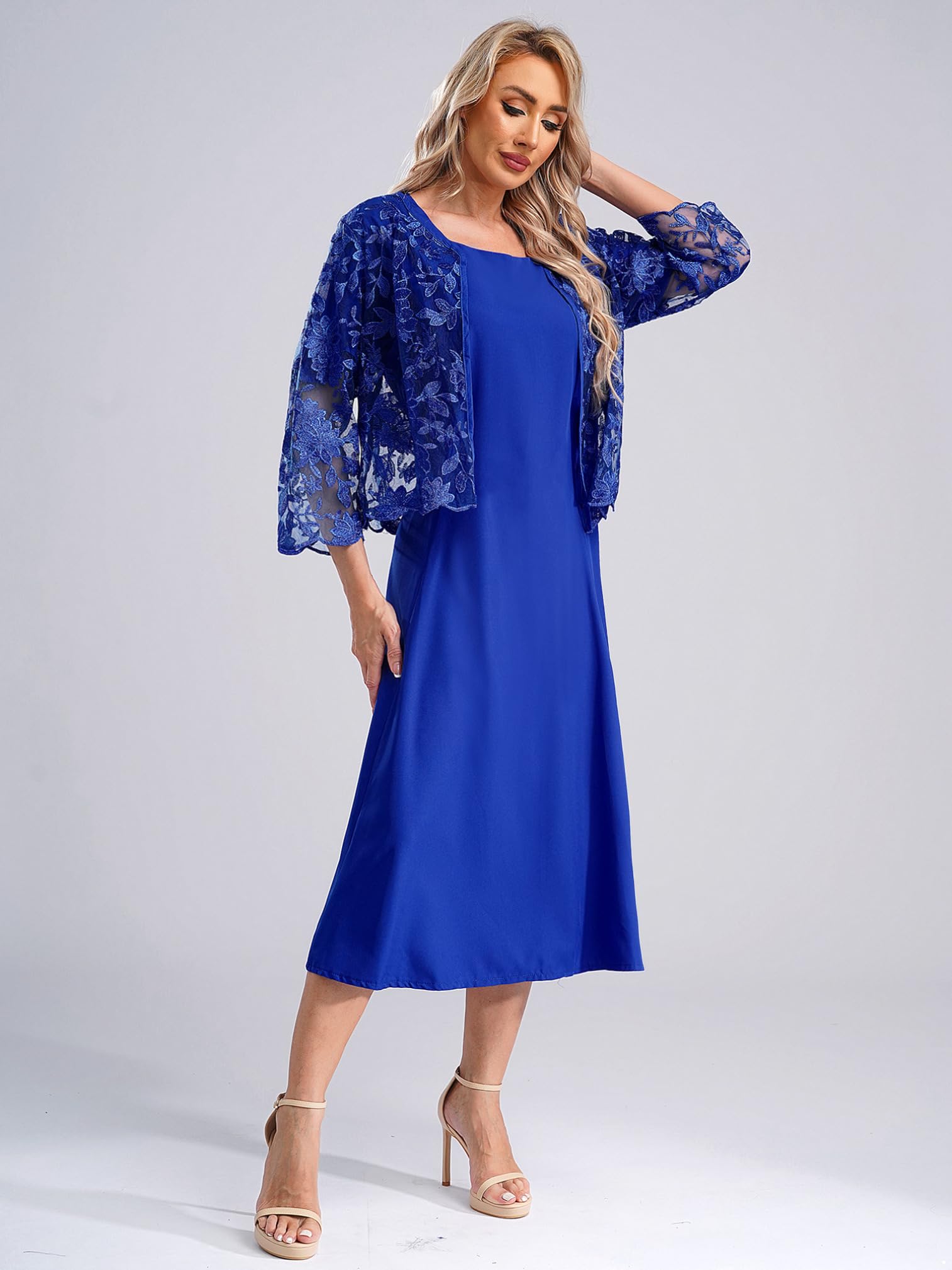 Elegant 2-Piece Lace Jacket Dress Set for Women - Wedding Guest, Formal Occasion, Mother of The Bride Long Maxi Dresses - Plus Size Options - Perfect for Weddings, Cocktail Parties & Special Events