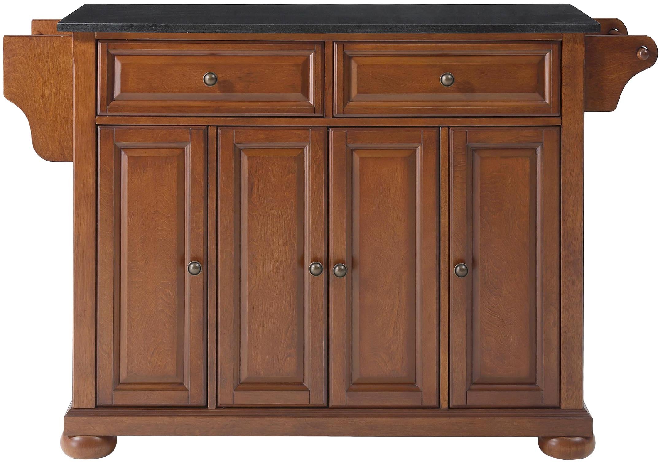 Crosley Alexandria Granite Top Rolling Kitchen Island Cart with Storage - Microwave Stand, Spice Rack, Cherry Finish - Perfect for Small Kitchens, Pantry Organization & Extra Counter Space