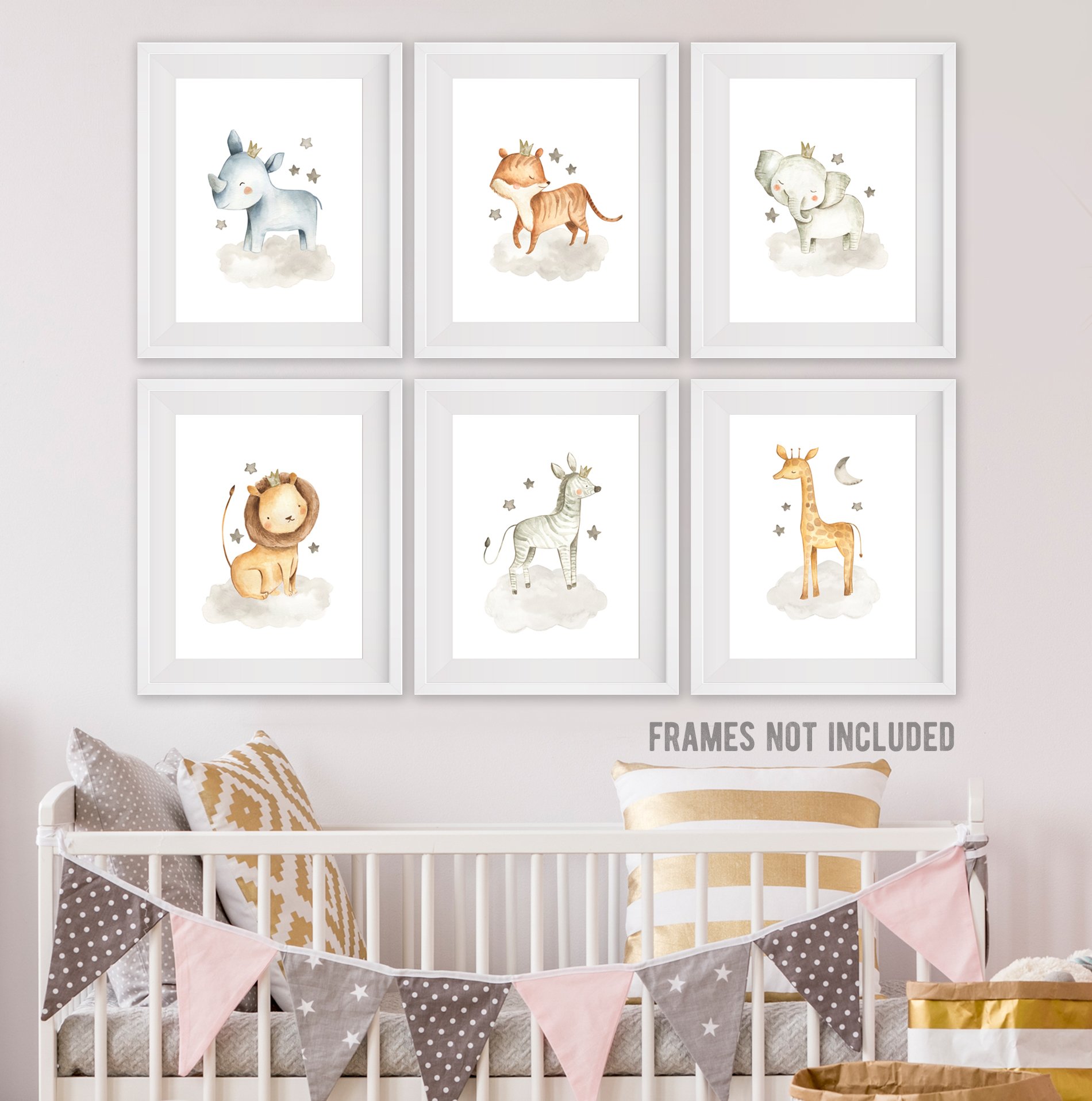 Safari Animal Nursery Wall Art - Set of 6 Unframed 8x10 Prints (Elephant, Giraffe, Lion, Tiger, Zebra, Hippo) - Perfect for Baby Shower Gifts, Kids Room Decor & Bathroom Wall Decor - Jungle Theme Nursery Decorations for Boys & Girls