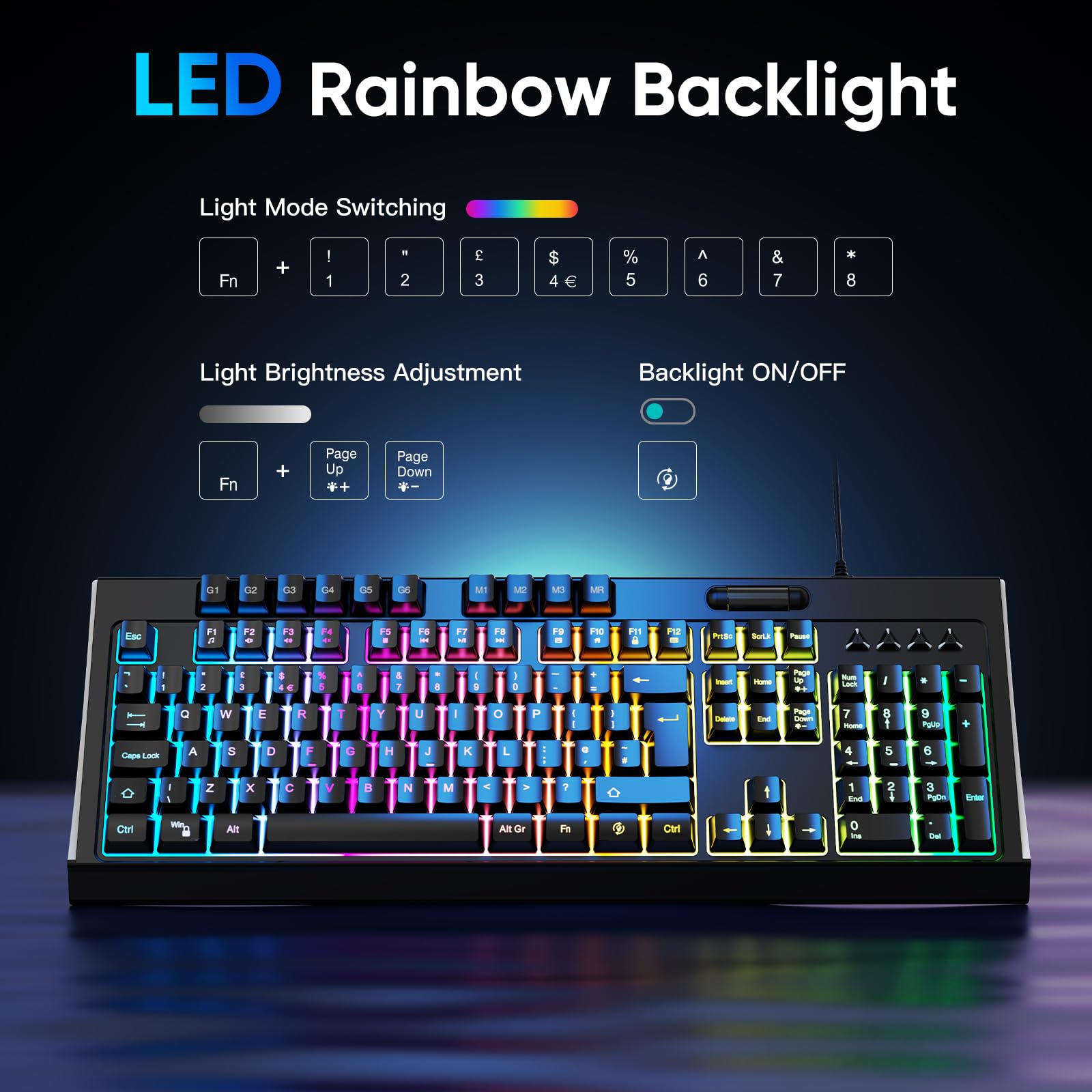 OMOTON RGB Gaming Keyboard with Wrist Rest - Ergonomic Silent USB Keyboard for PC Gaming & Office Work