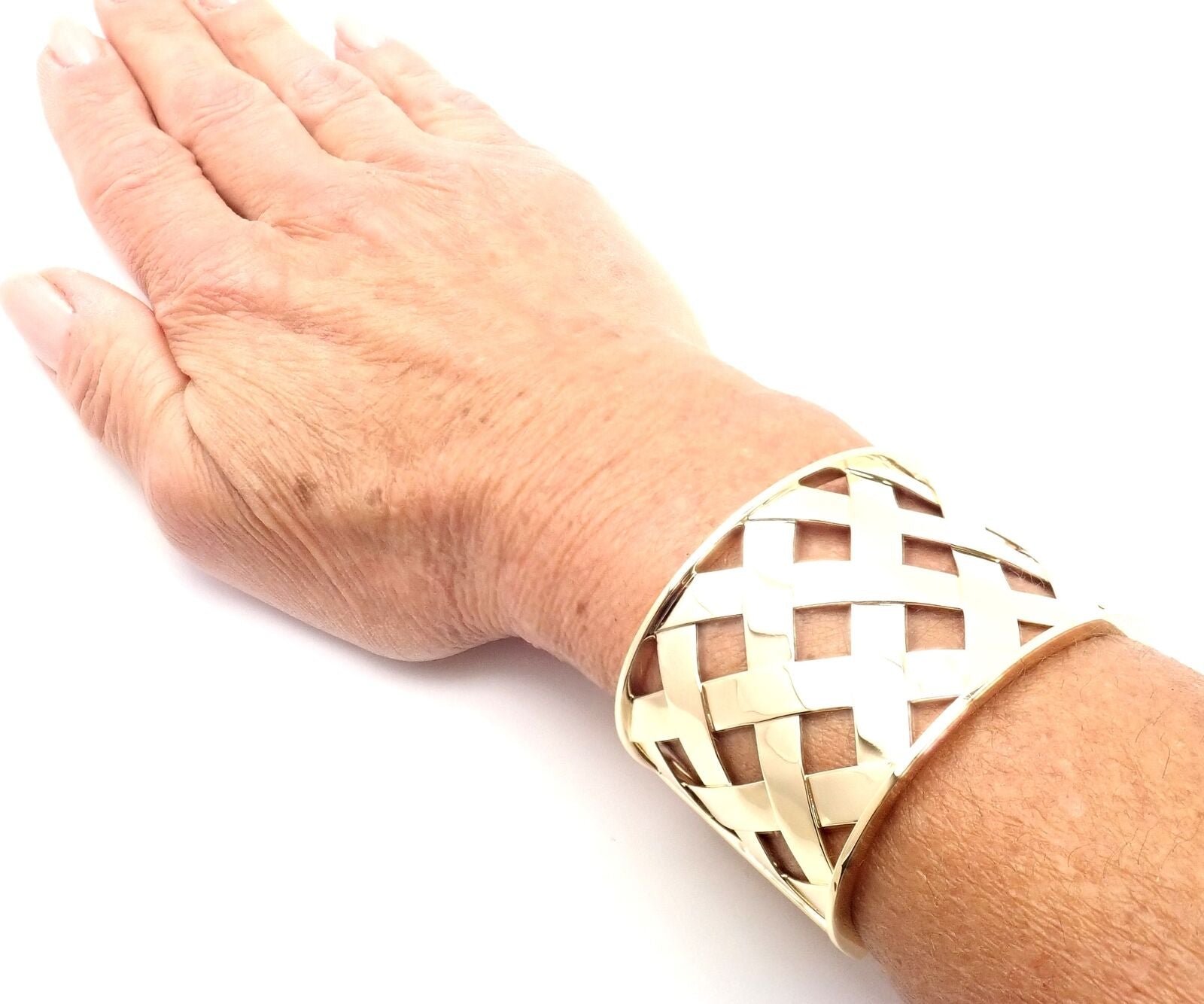 Authentic Verdura 18k Yellow Gold Criss Cross Wide Cuff Bracelet - Luxury Vintage Jewelry for Women, Perfect for Weddings & Special Occasions